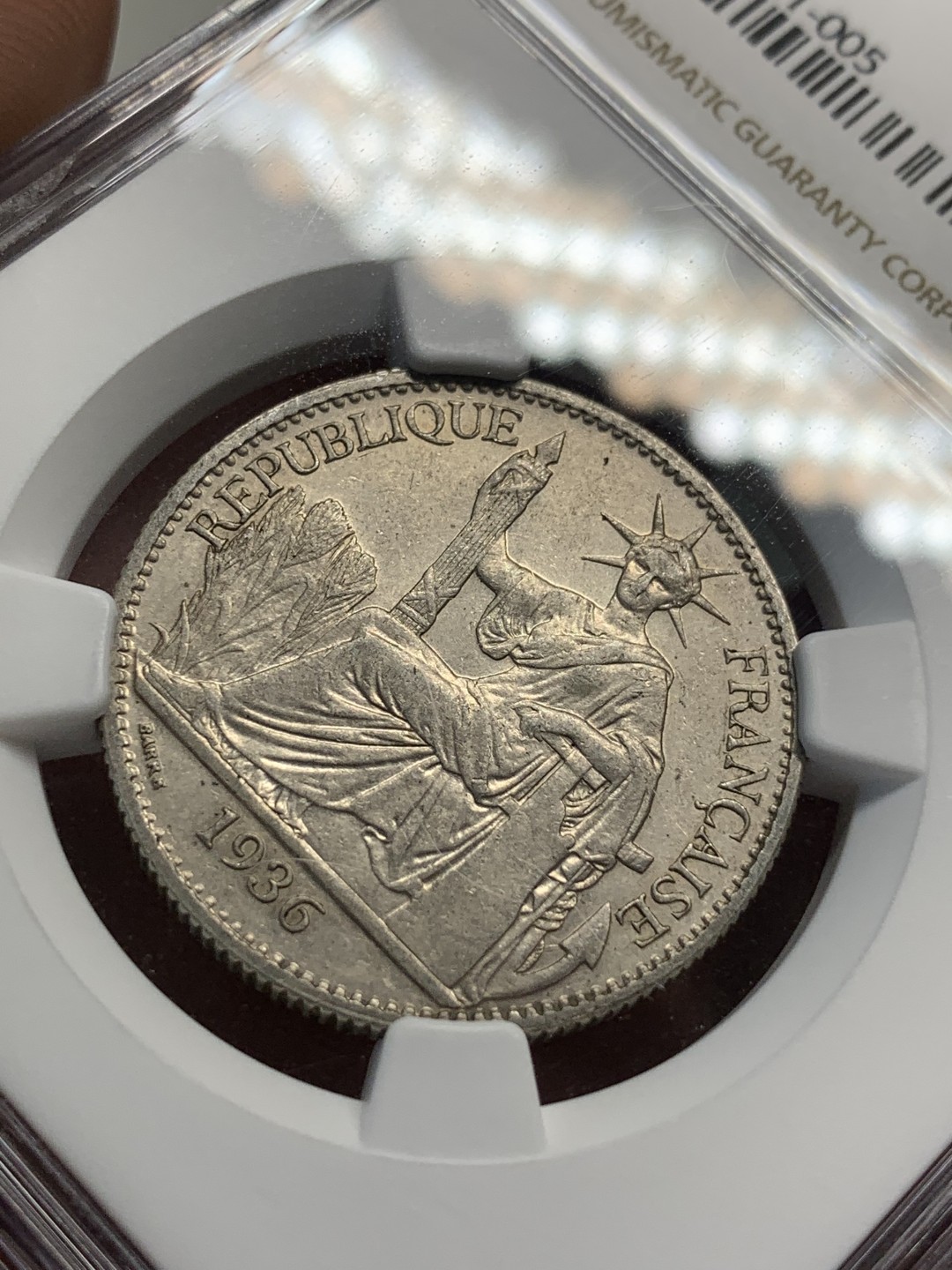 《竞宝斋》第93场-本周日，周一2场连拍（全场不限金额包邮） NGC-AU55 法属印度支那1936年50C银币