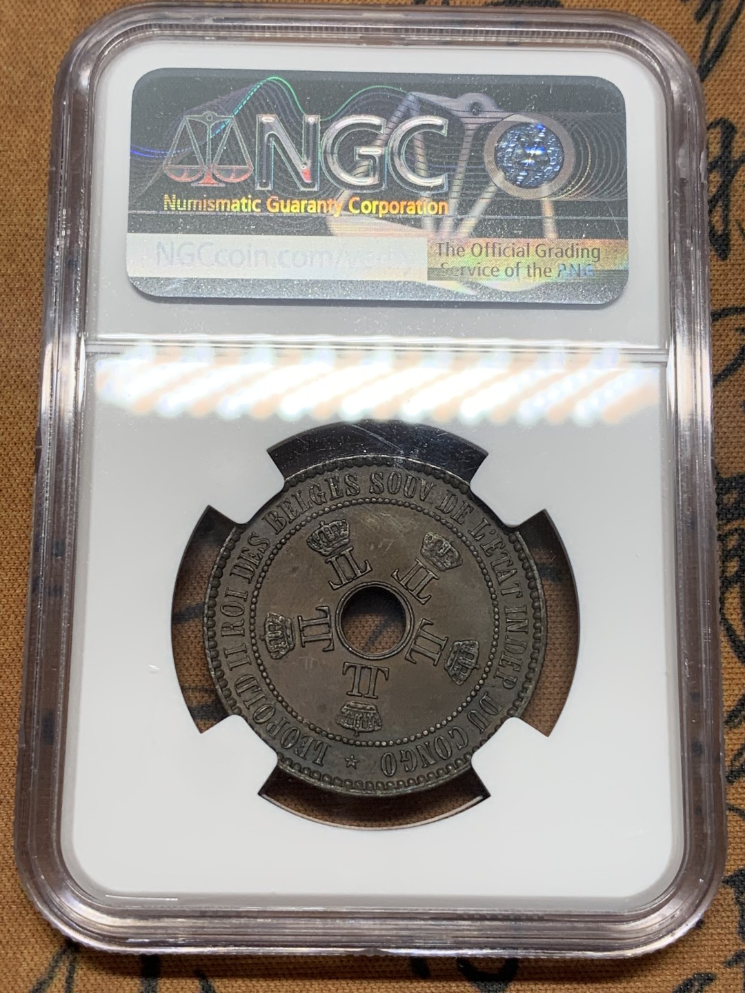 《竞宝斋》第93场-本周日，周一2场连拍（全场不限金额包邮） NGC-MS61BN 比属刚果1888年5C铜币