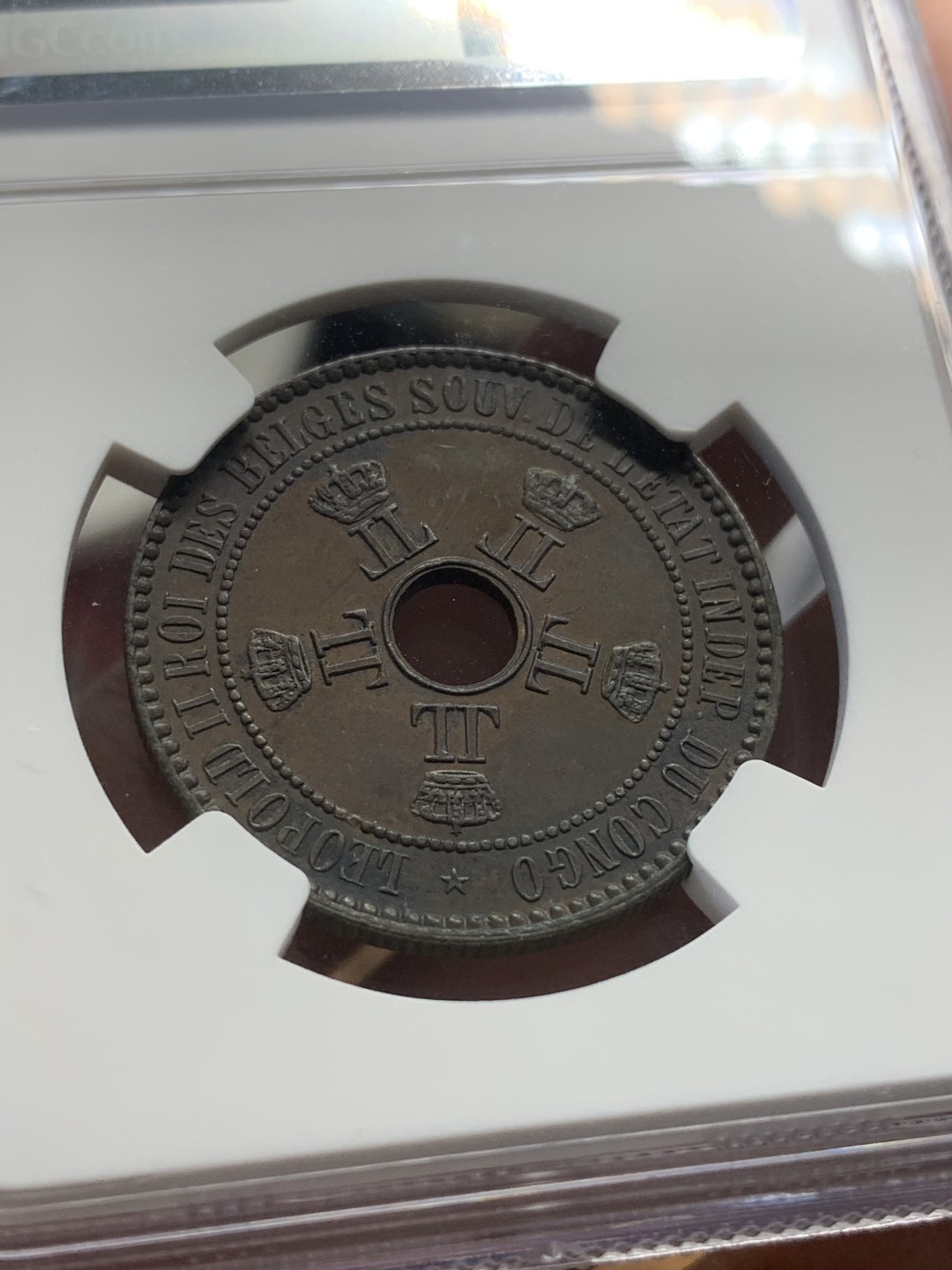 《竞宝斋》第93场-本周日，周一2场连拍（全场不限金额包邮） NGC-MS61BN 比属刚果1888年5C铜币