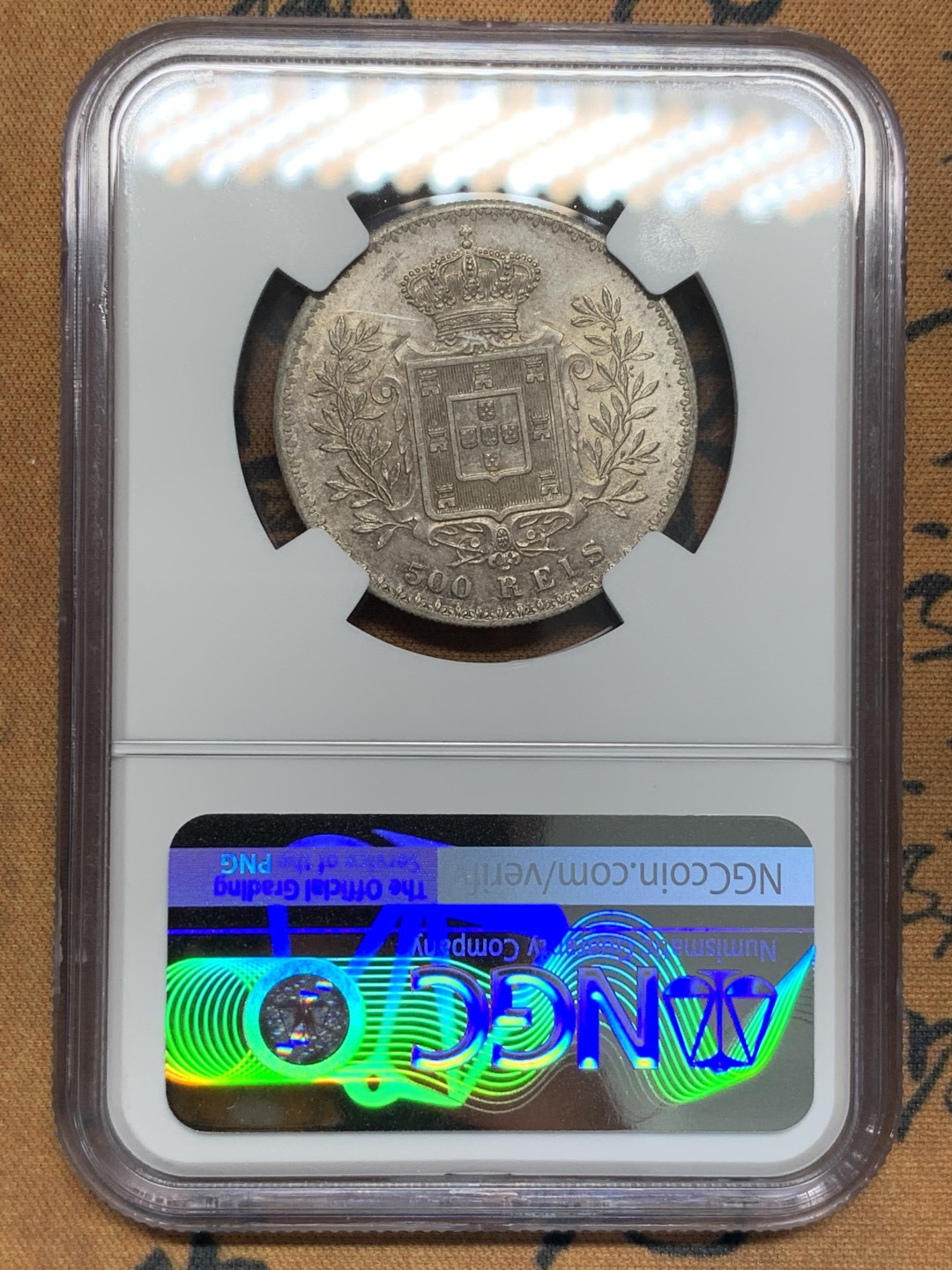 《竞宝斋》第93场-本周日，周一2场连拍（全场不限金额包邮） NGC-MS63 葡萄牙1891年 卡洛斯一世 500R银币 顶级好品 难得品种
