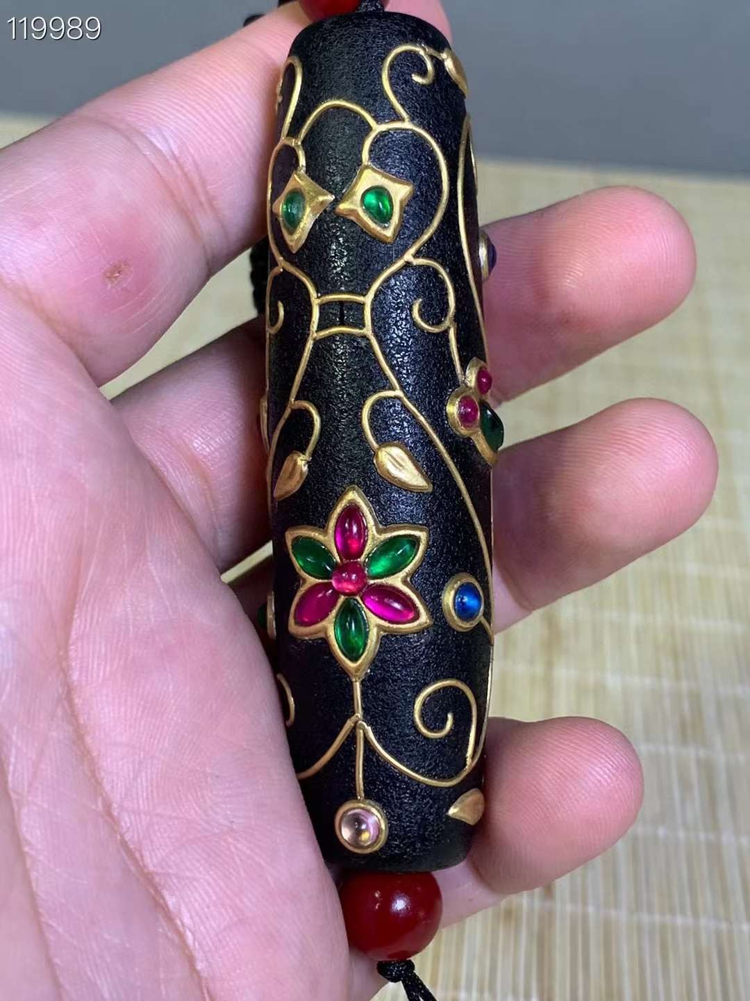玛瑙嵌银鎏金镶宝石天珠项链