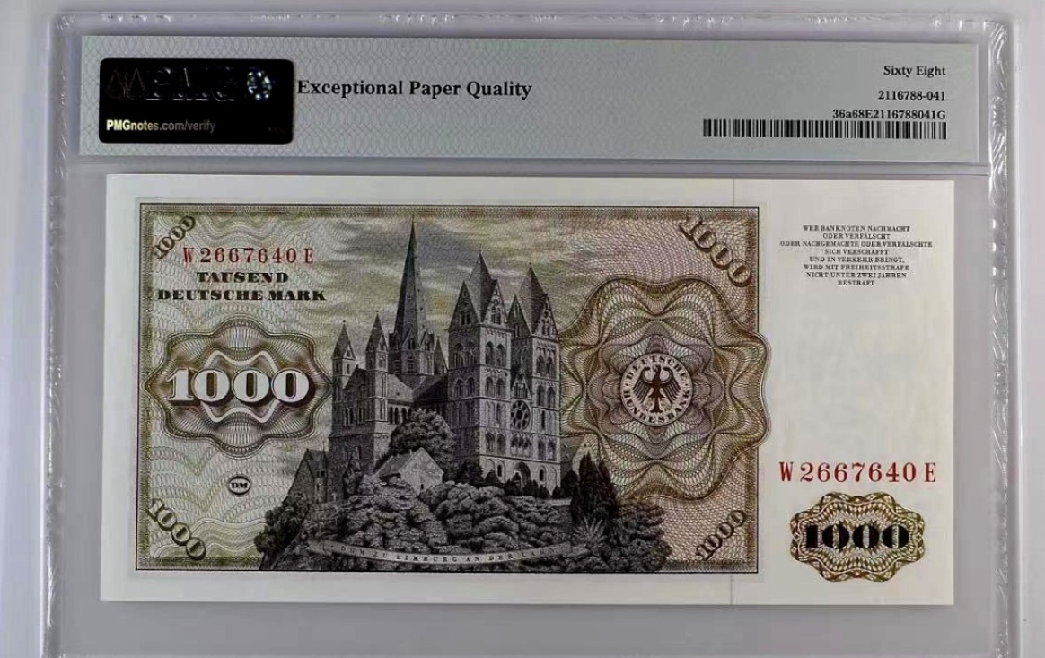 【Blue Auction】✨世界纸币精拍第222期 ——冠军舍那 【冠军分 仅3张】联邦德国p36a 1977年1000马克 PMG68EPQ 超高分舍那 极致雕刻 