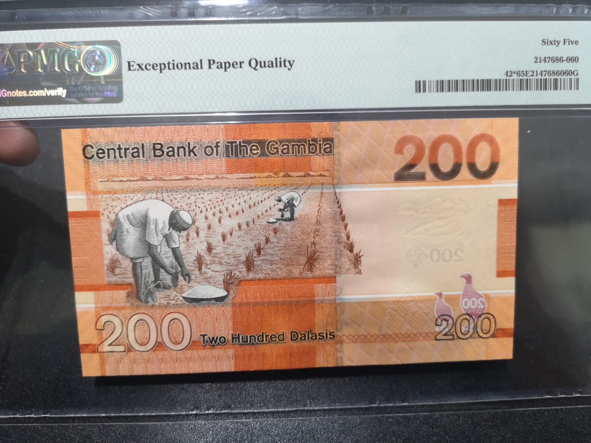 《外钞收藏家》第二百零一期 2019年甘比亚 200 PMG65 无47尾8 补号