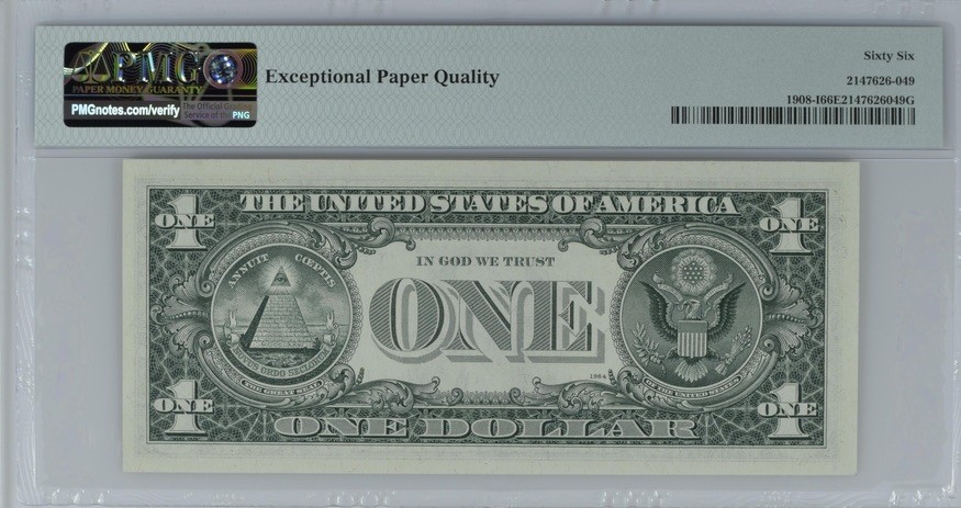 收藏联盟Quantum Auction 第189期中秋拍卖(已更新) 美国1990年100元和1974年(明尼阿波尼斯)1元 PMG66 尾七同恐龙号 两张全同号