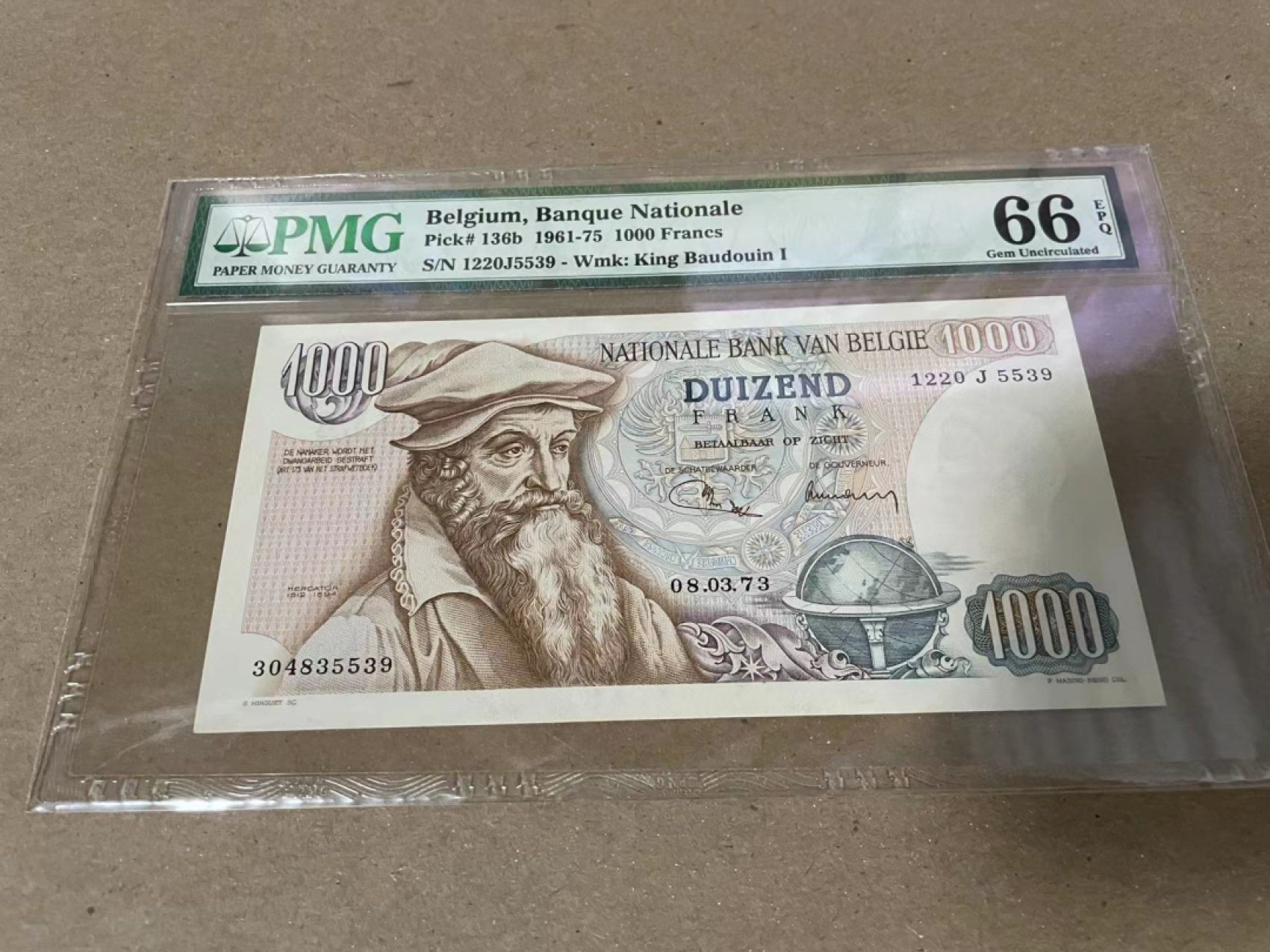 【Blue Auction】✨世界纸币精拍第222期 ——冠军舍那 比利时 1961-75年1000法郎 大力神 PMG66EPQ 