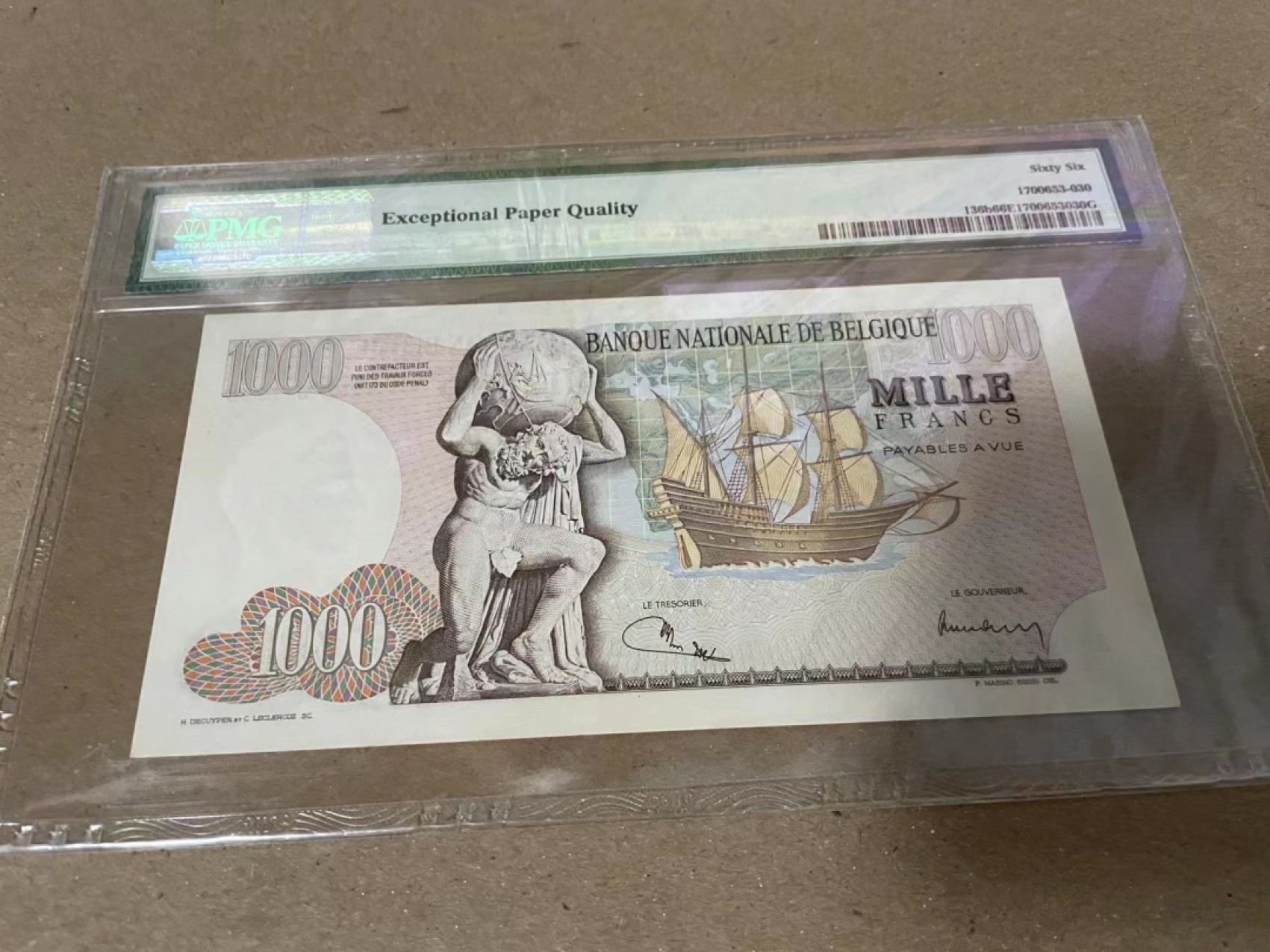 【Blue Auction】✨世界纸币精拍第222期 ——冠军舍那 比利时 1961-75年1000法郎 大力神 PMG66EPQ 