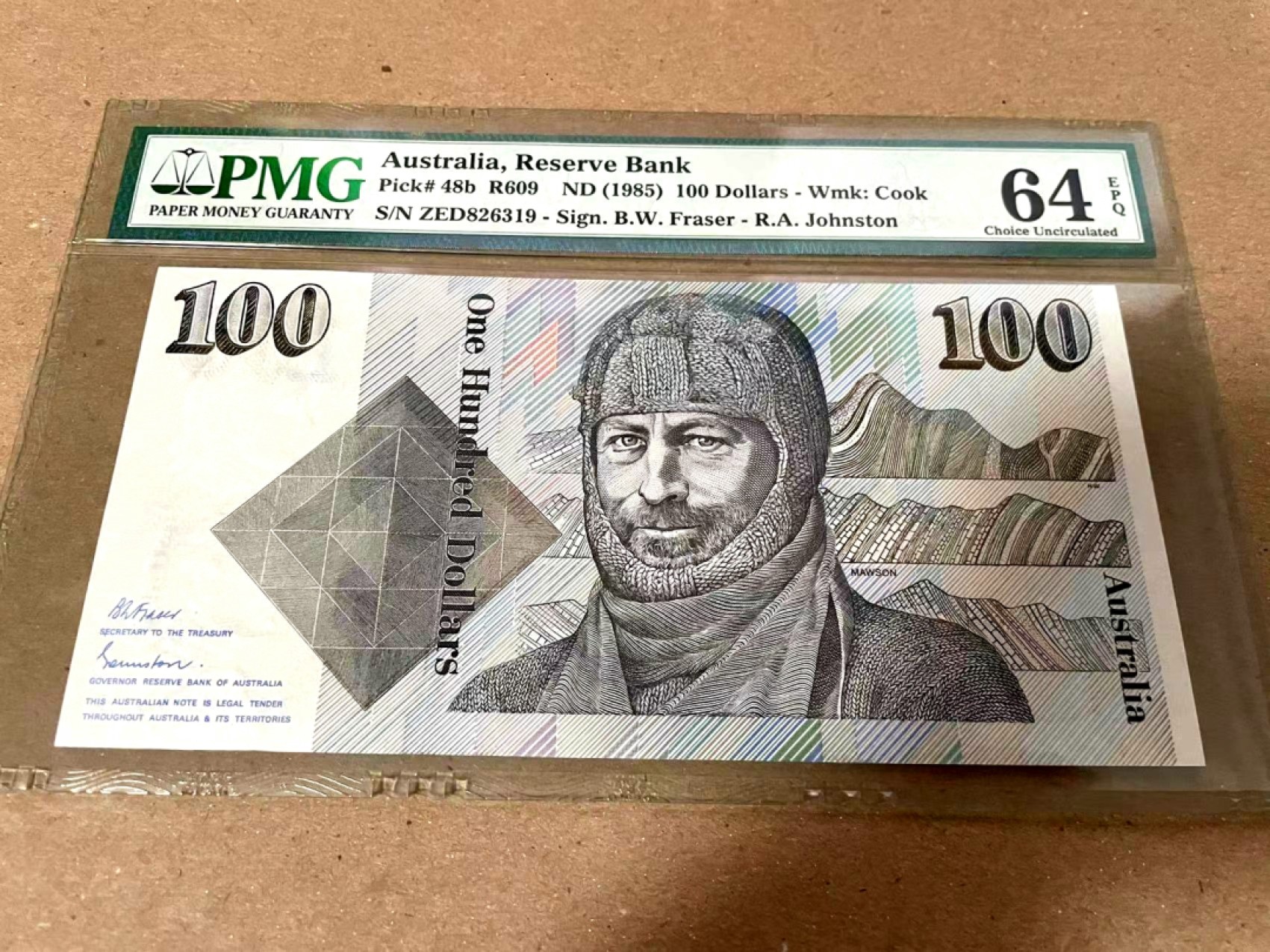 【Blue Auction】✨世界纸币精拍第222期 ——冠军舍那 【无47】澳大利亚 1985年100元 毛线帽子 雕刻精美 PMG64EPQ 原票 