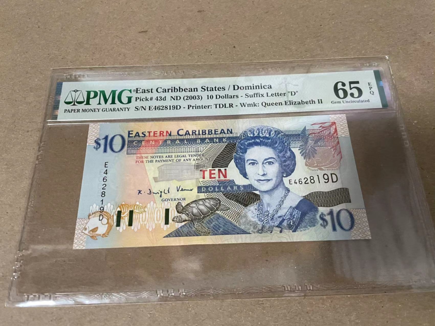 【Blue Auction】✨世界纸币精拍第222期 ——冠军舍那 东加勒比 2003年10元 PMG65EPQ 女王