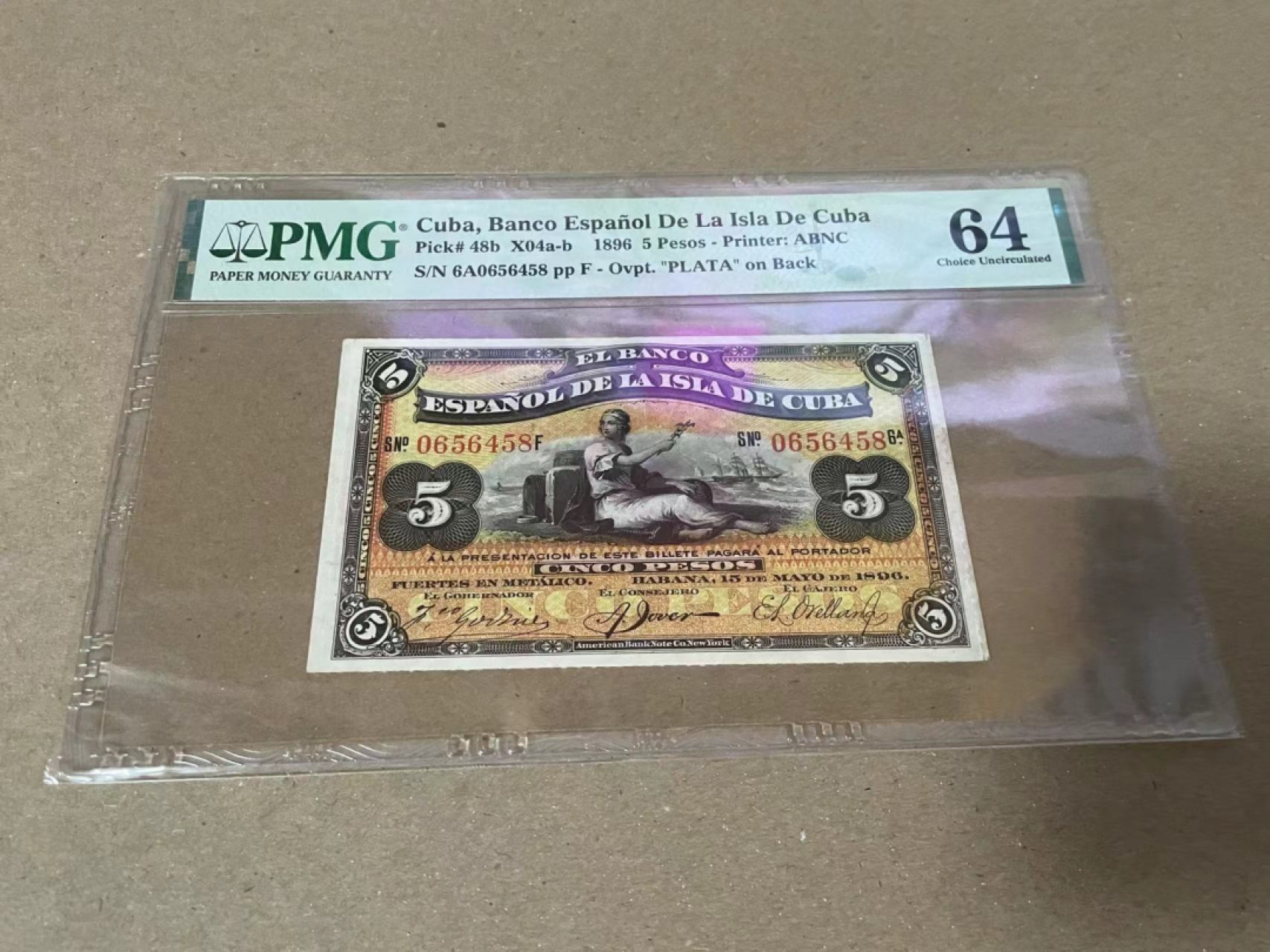 【Blue Auction】✨世界纸币精拍第222期 ——冠军舍那 古巴 1896年5比索 PMG64 女神 美钞公司出品