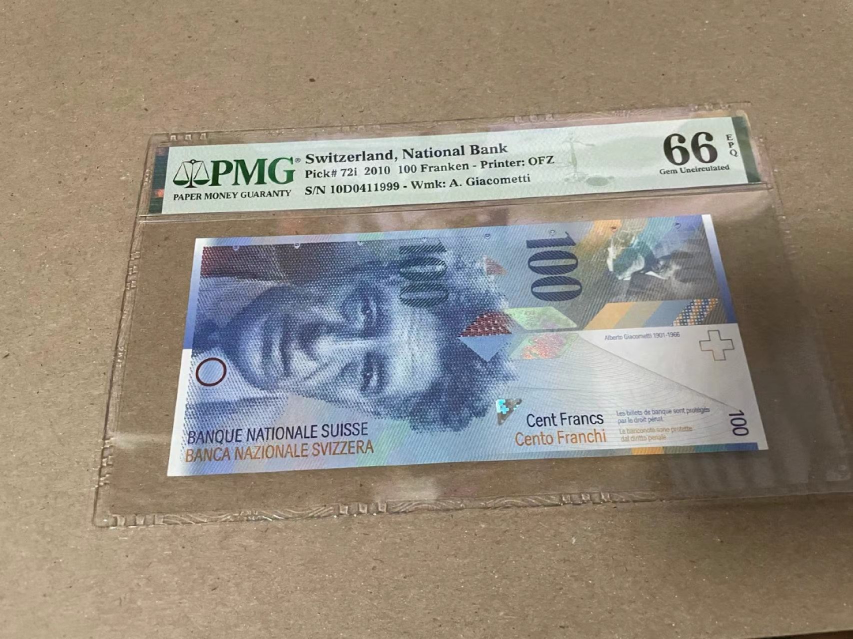 【Blue Auction】✨世界纸币精拍第222期 ——冠军舍那 【999豹子号】瑞士 2010年100法郎 PMG66EPQ 