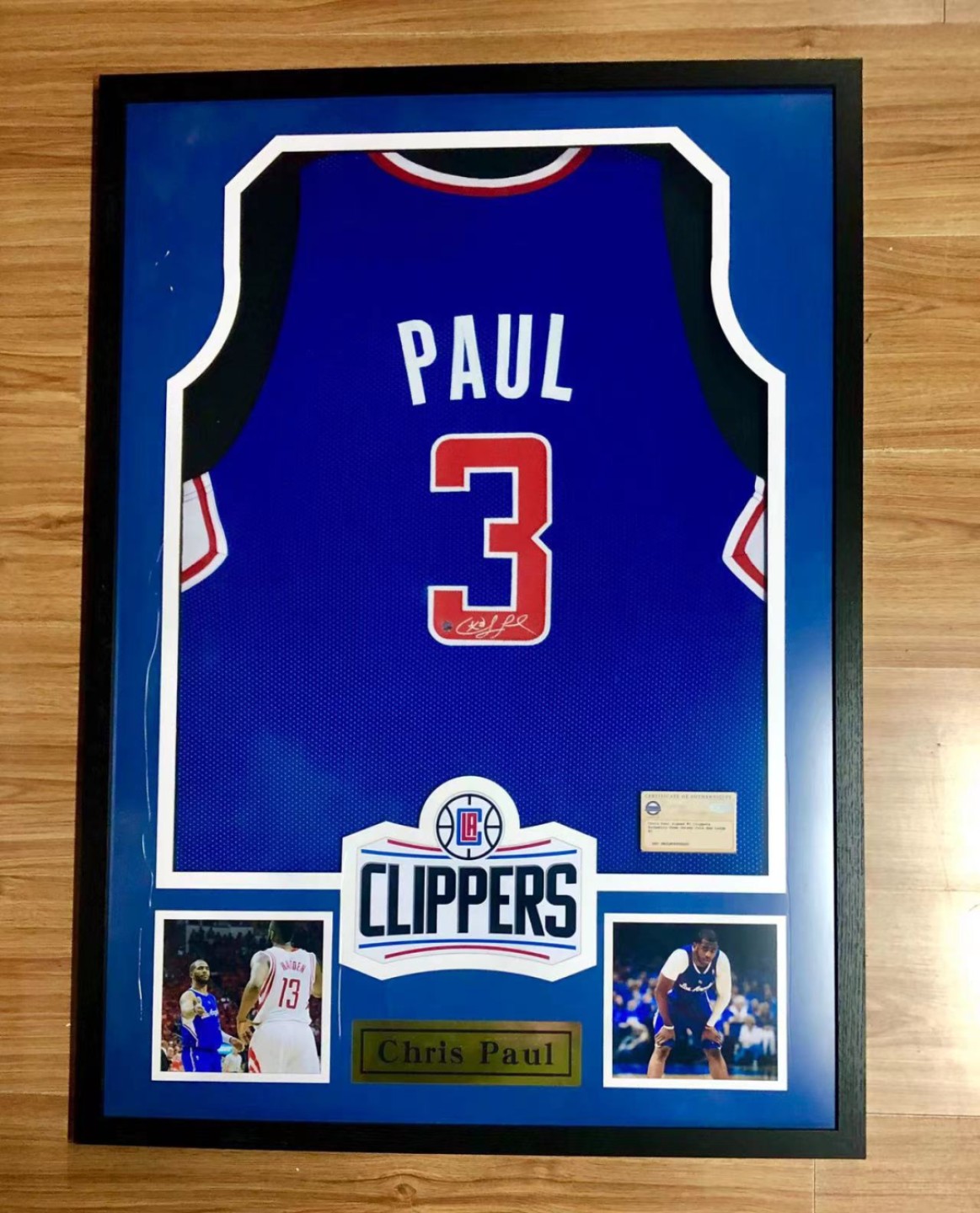 零元拍：“CP3”克里斯 保罗亲笔签字装裱球衣 Steiner公司亲鉴定认证标+证书，快船球衣，已做精美裱框。