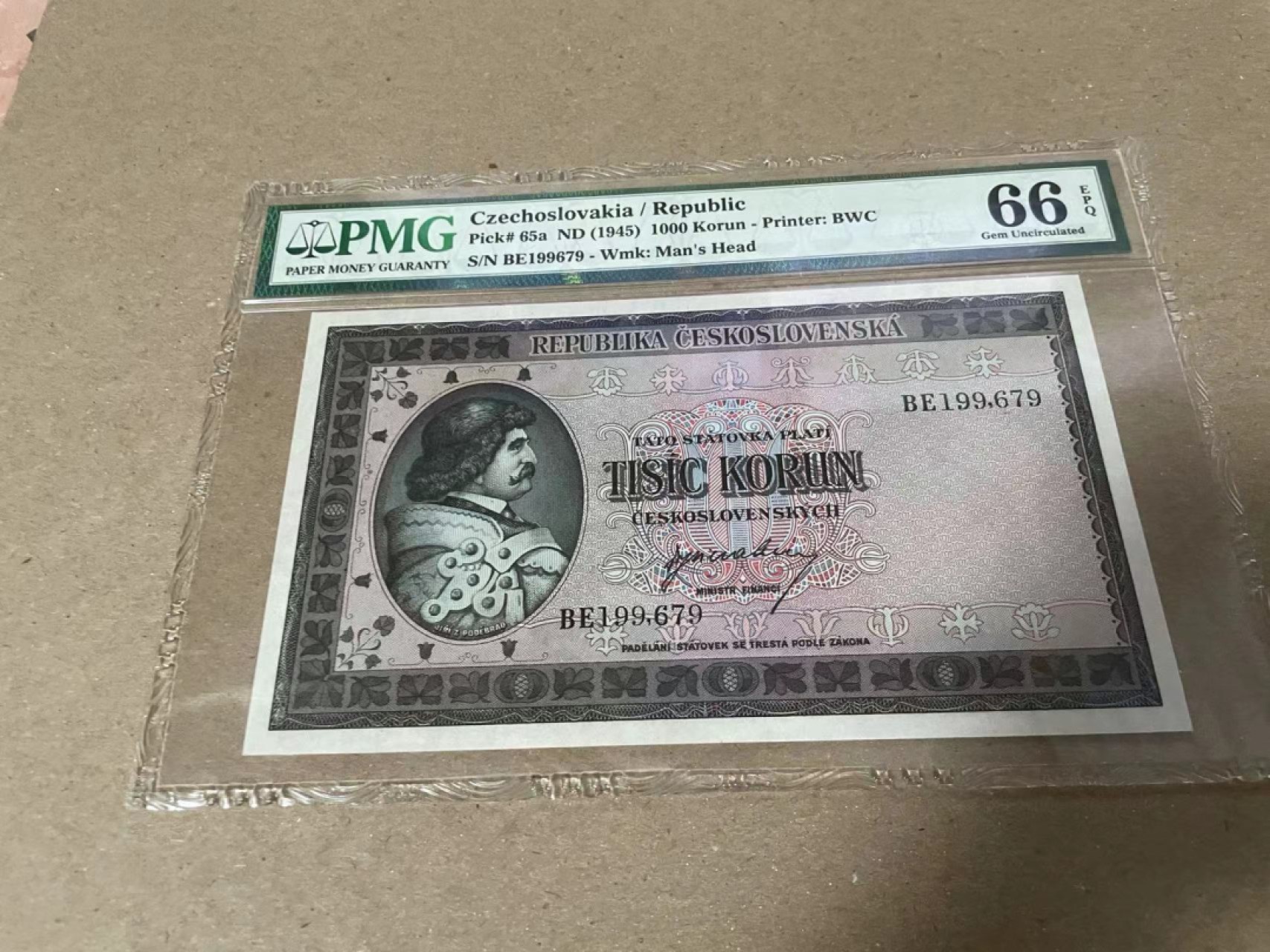 【Blue Auction】✨世界纸币精拍第222期 ——冠军舍那 【实钞】捷斯 1945年1000克朗 p65a PMG66EPQ BWC雕刻精美