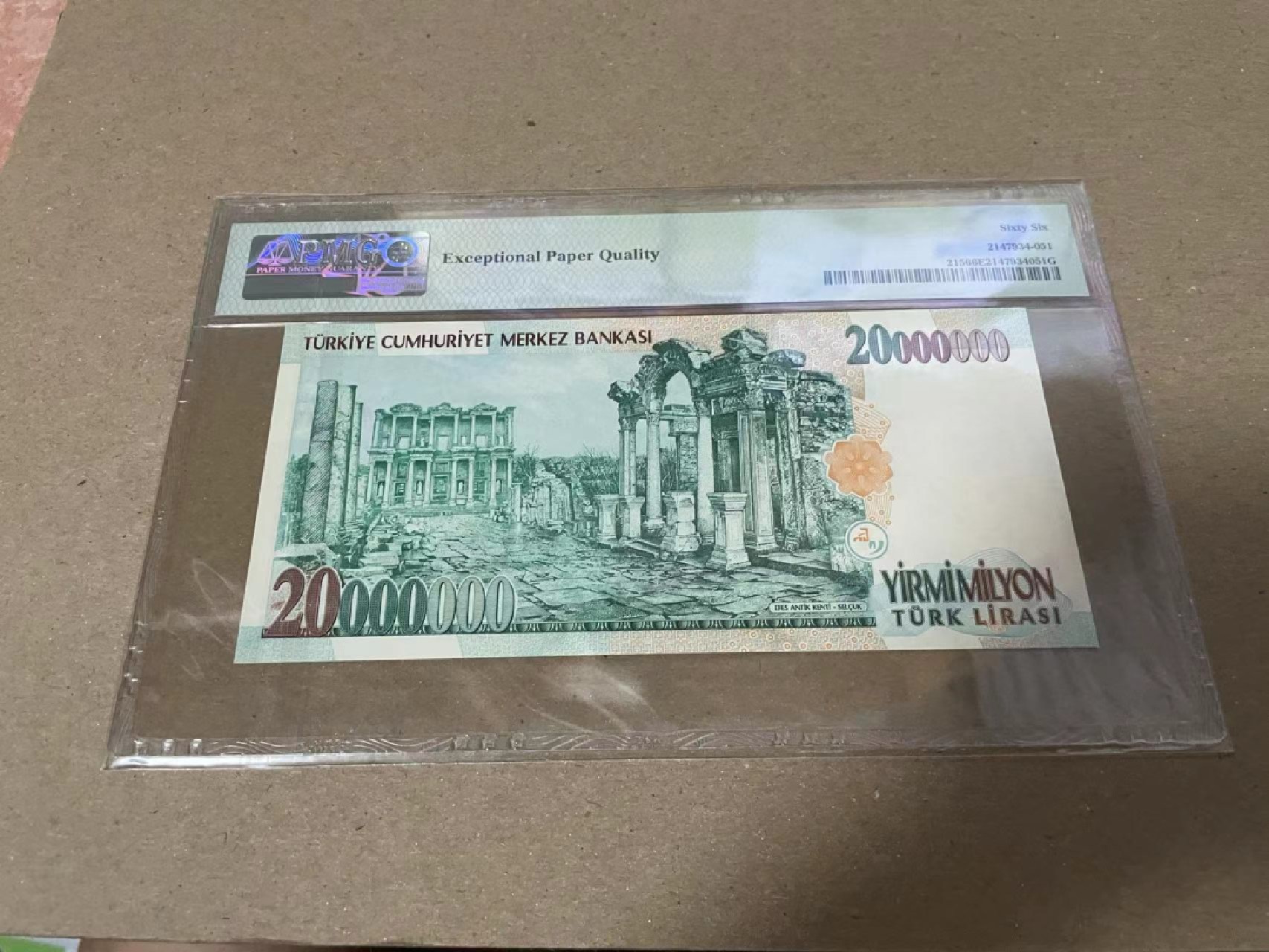 【Blue Auction】✨世界纸币精拍第222期 ——冠军舍那 【无47】土耳其 2001年2000万里拉 雕刻版 PMG66EPQ 