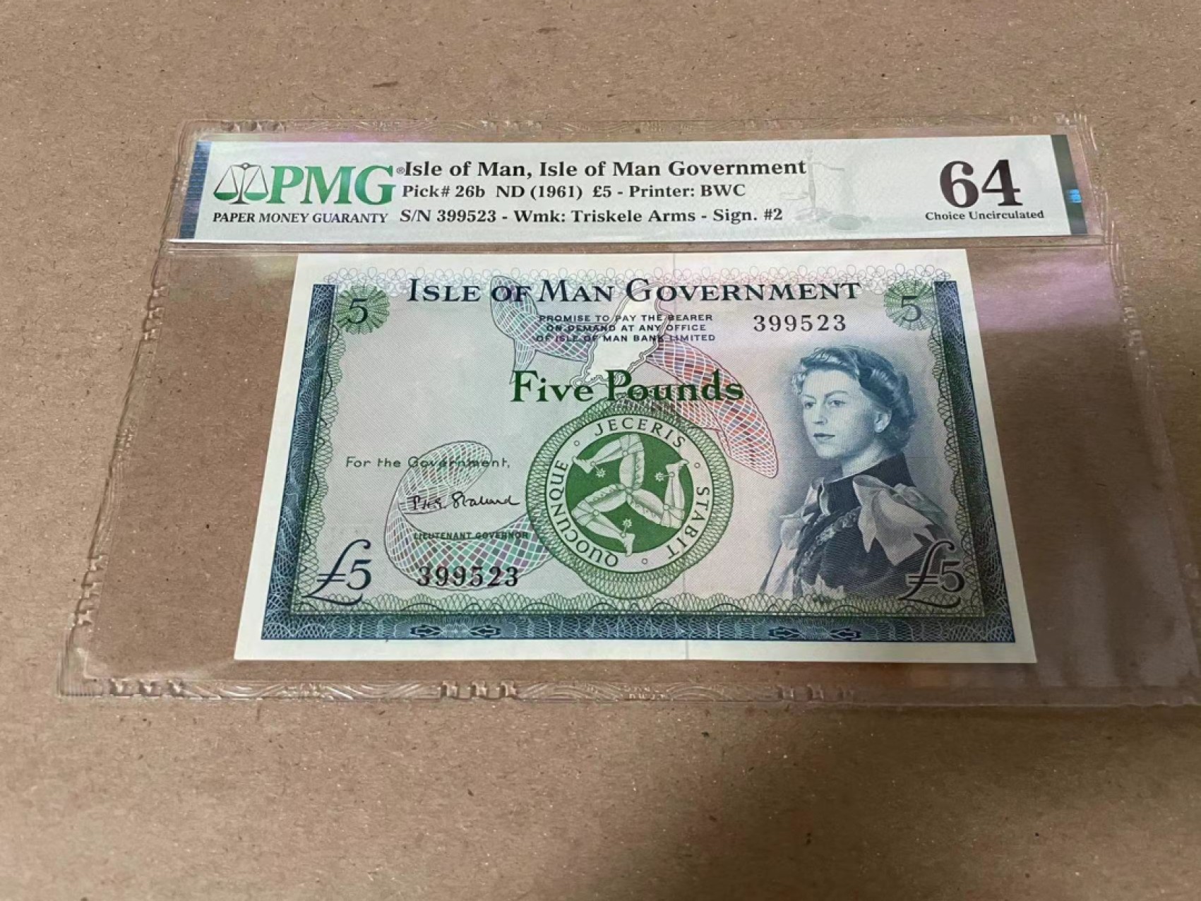 【Blue Auction】✨世界纸币精拍第222期 ——冠军舍那 【无47】马恩岛 1961年5镑 PMG64 戎装女王 BWC出品 精美