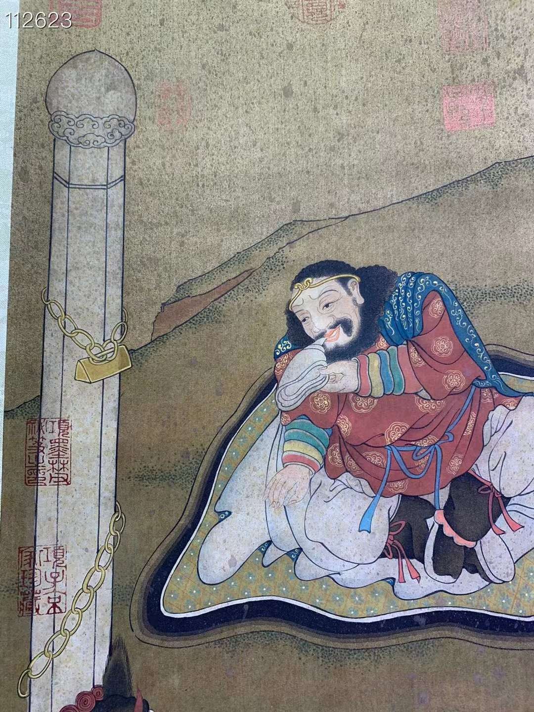 顾闳中（910～980），江南人，五代十国中南唐人物画家，丝绢人物画，材质，绢布，画工精细，人物神情生动，线条流畅，保存完整。