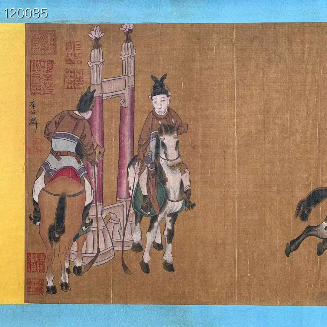 李公麟精品丝绢人物长卷一幅