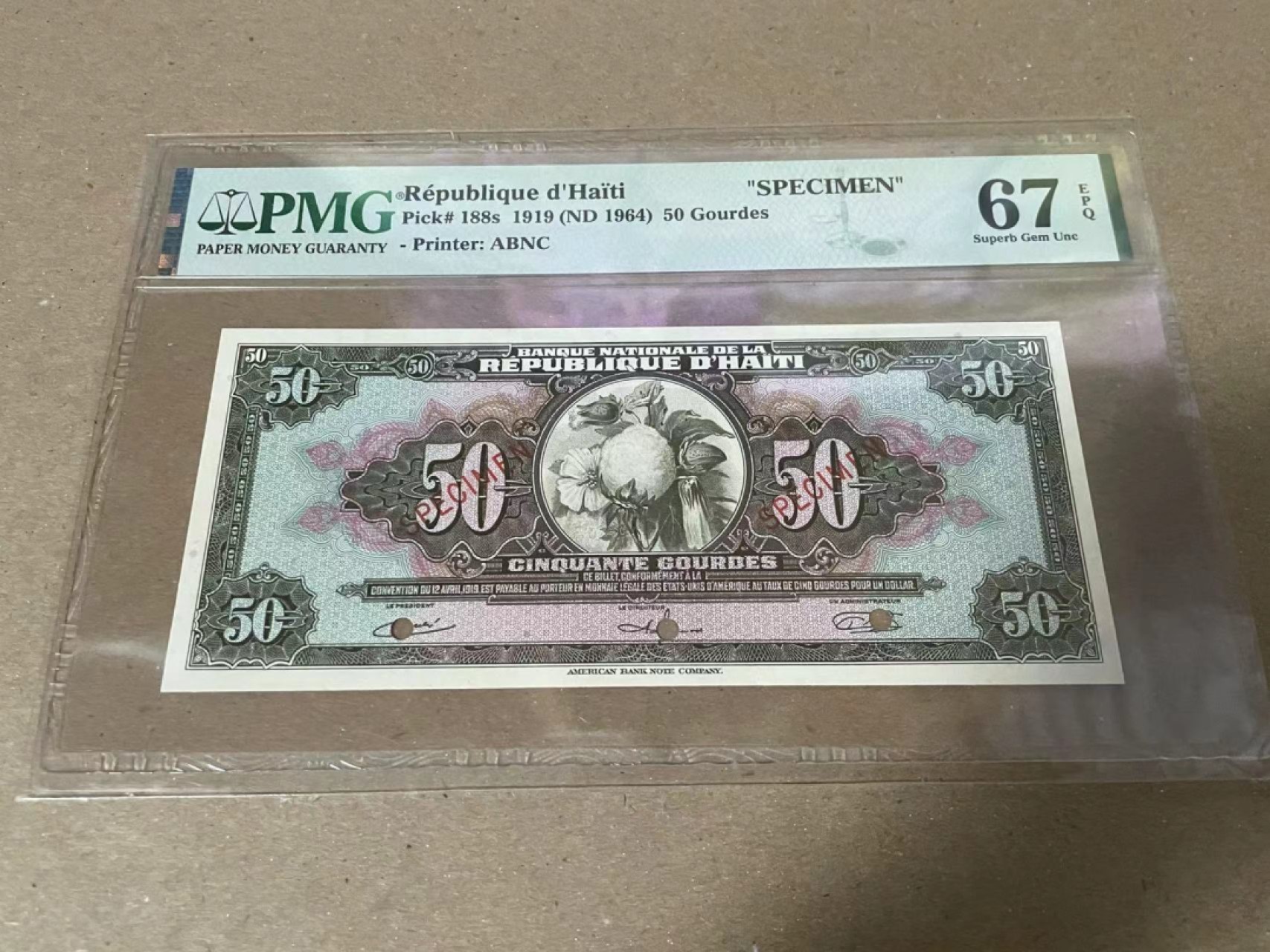 【Blue Auction】✨世界纸币精拍第222期 ——冠军舍那 海地 1919年50古德 PMG67EPQ 样钞