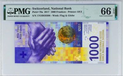 【Blue Auction】✨世界纸币精拍第222期 ——冠军舍那 - 【无47】瑞士 2017年1000法郎 最高值 手版 精美高值 PMG66EPQ 