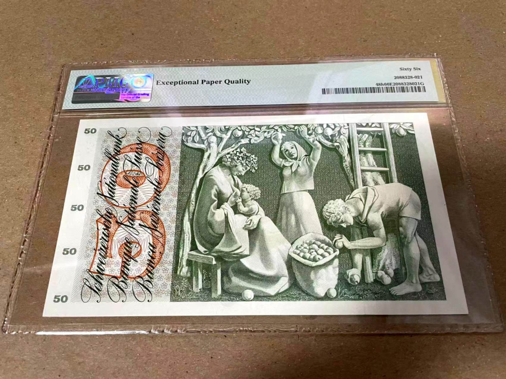 【Blue Auction】✨世界纸币精拍第222期 ——冠军舍那 瑞士 1968年50法郎 PMG66EPQ 苹果园 精美