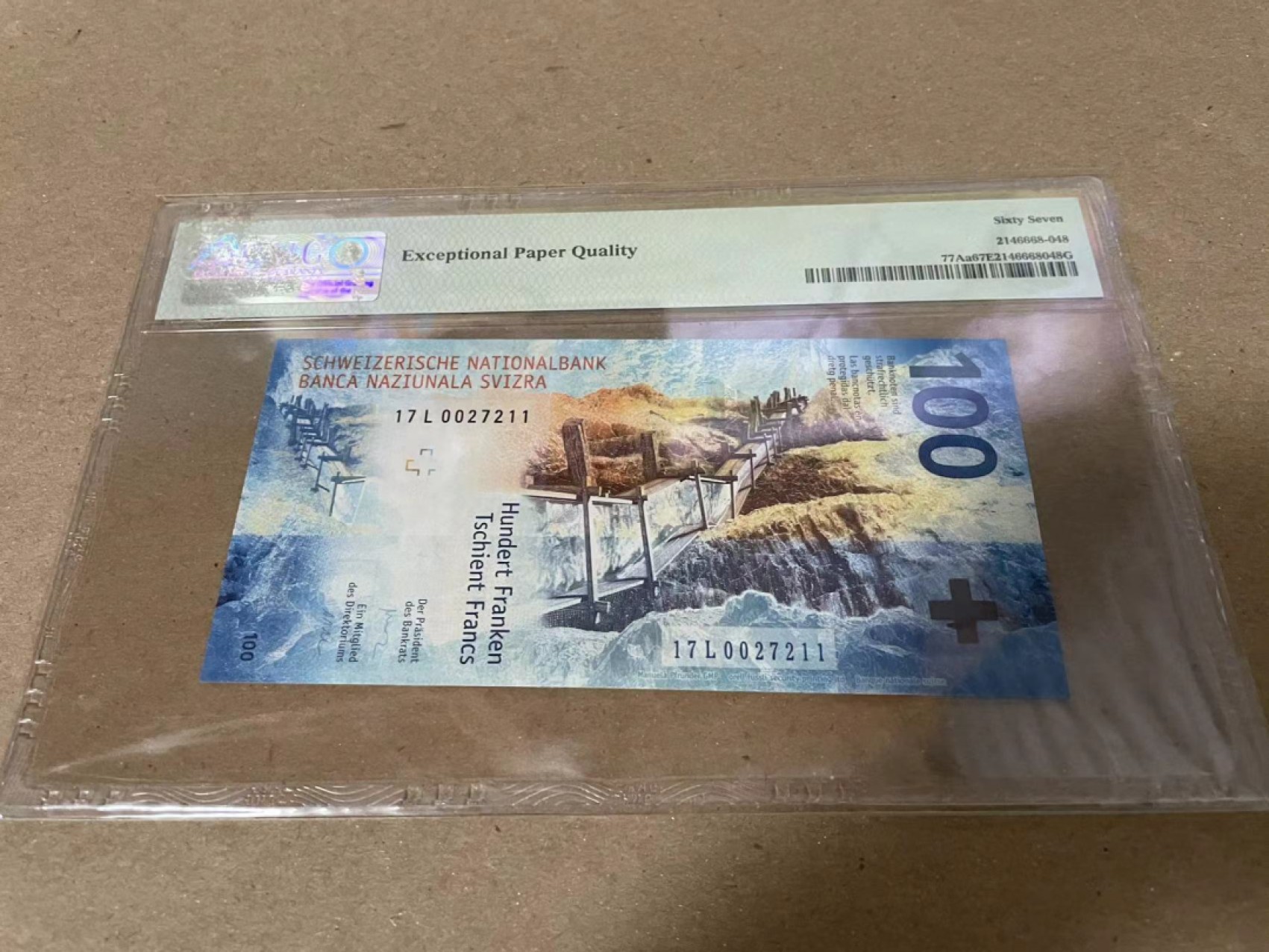 【Blue Auction】✨世界纸币精拍第222期 ——冠军舍那  瑞士 2017年100法郎 PMG67EPQ 