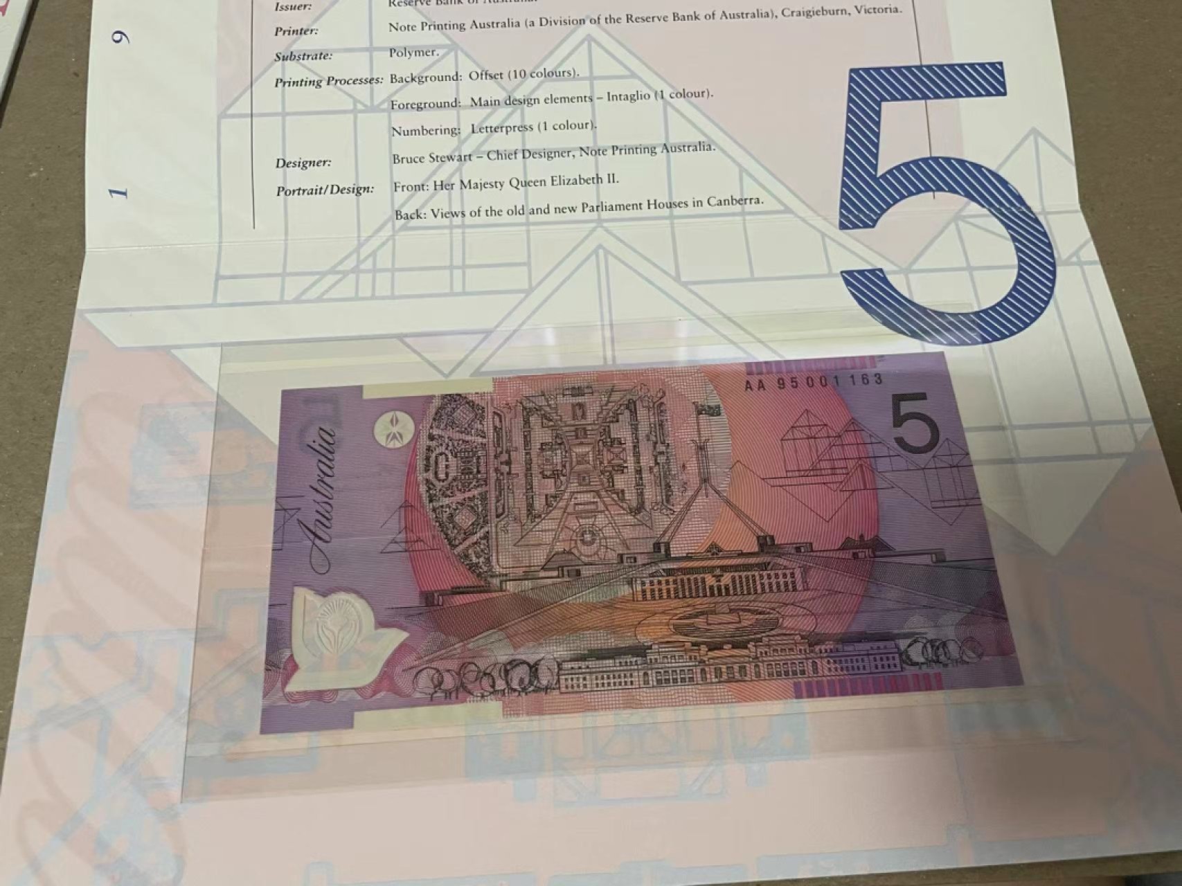 【Blue Auction】✨世界纸币精拍第222期 ——冠军舍那 【AA冠无47】澳大利亚5元塑料钞 带原装册 全新UNC