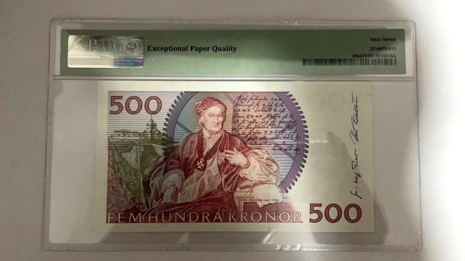 【Blue Auction】✨世界纸币精拍第222期 ——冠军舍那 瑞典 1994-2000年500克朗 PMG67EPQ 红卡尔 经典