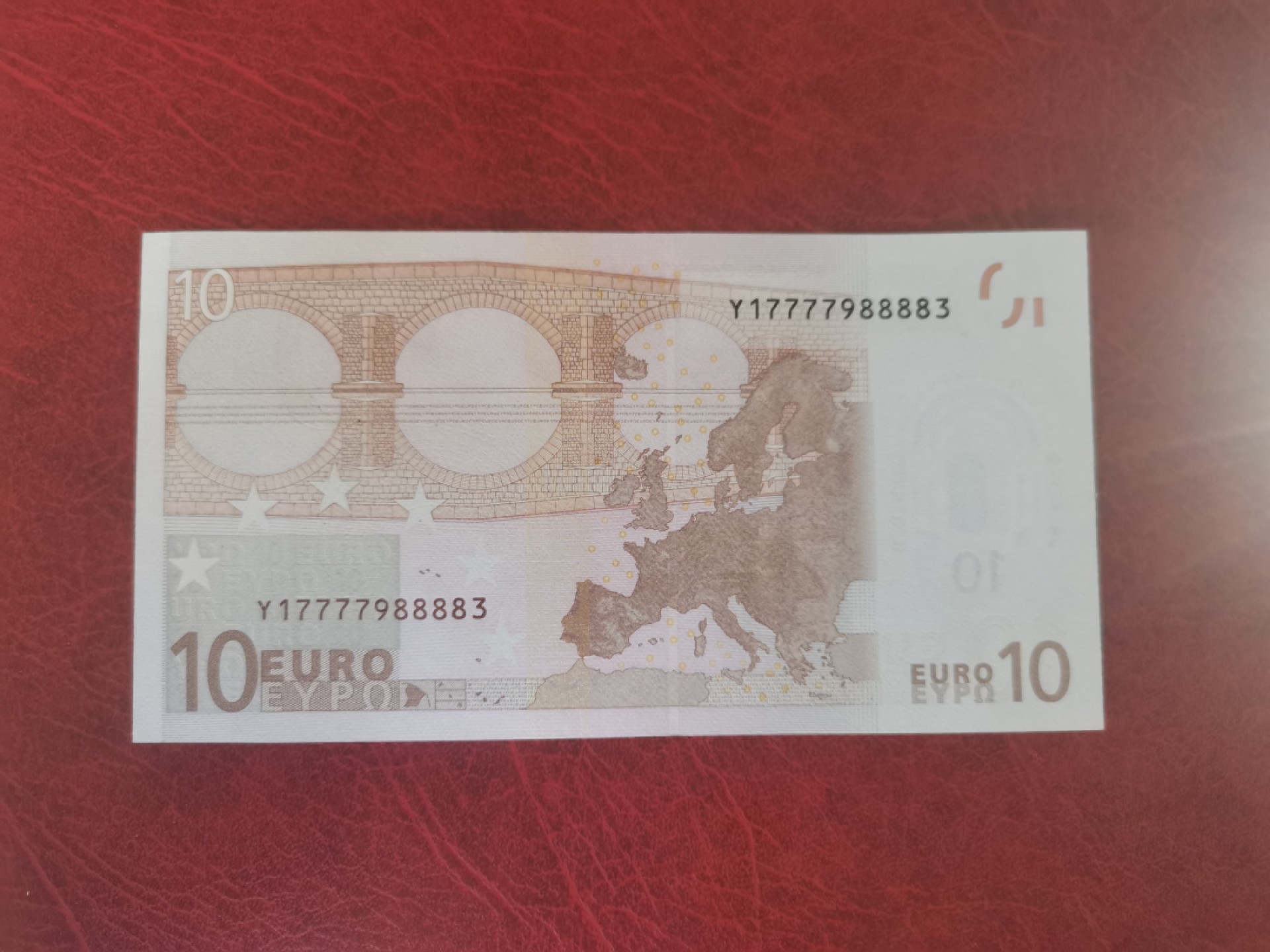 欧盟纸币Euro 极品双狮子靓号 2002版10欧元 Y冠希腊 全新UNC  高分品相