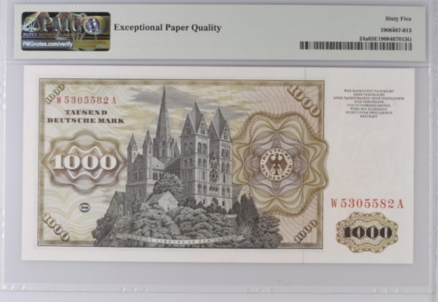 收藏联盟Quantum Auction 第189期中秋拍卖(已更新) 德国联邦1960年1000马克 PMG65  初版舍那 十分稀少 无47号码 