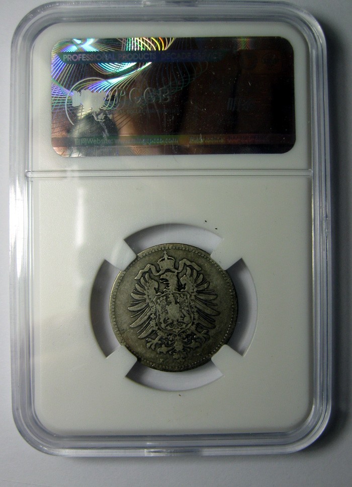 德国银币,威廉一世1874H,1马克短翅,24mm5.35g,自打标签盒子R0512lx