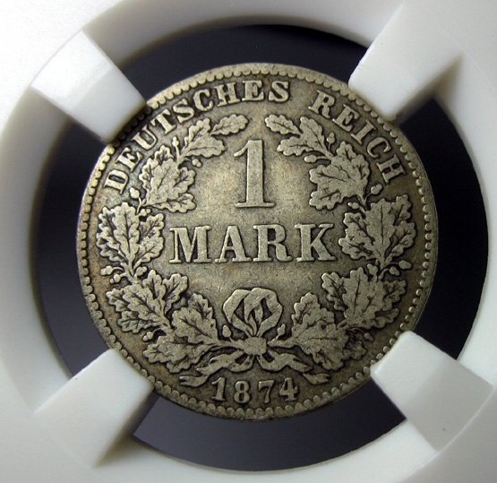 德国银币,威廉一世1874H,1马克短翅,24mm5.35g,自打标签盒子R0512lx
