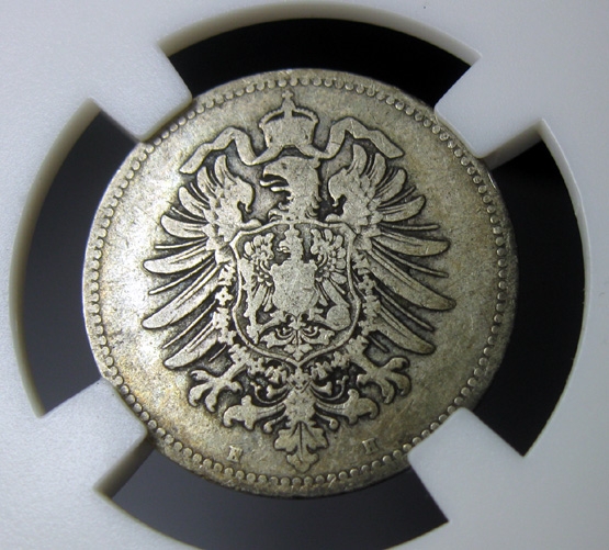 德国银币,威廉一世1874H,1马克短翅,24mm5.35g,自打标签盒子R0512lx