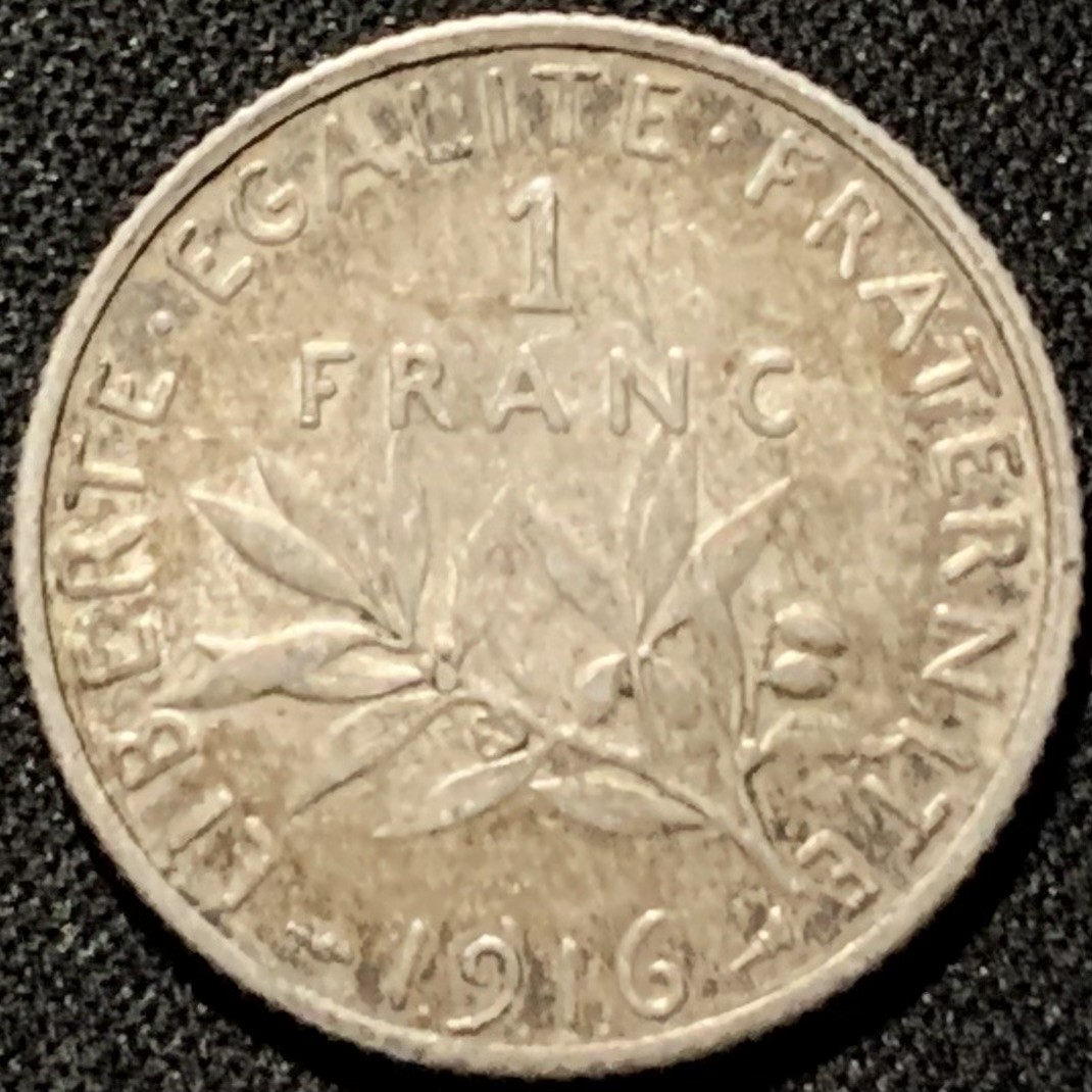 紫瑗钱币——第206期拍卖 法国 1916年 播种女神 1法郎 5克 0.835银