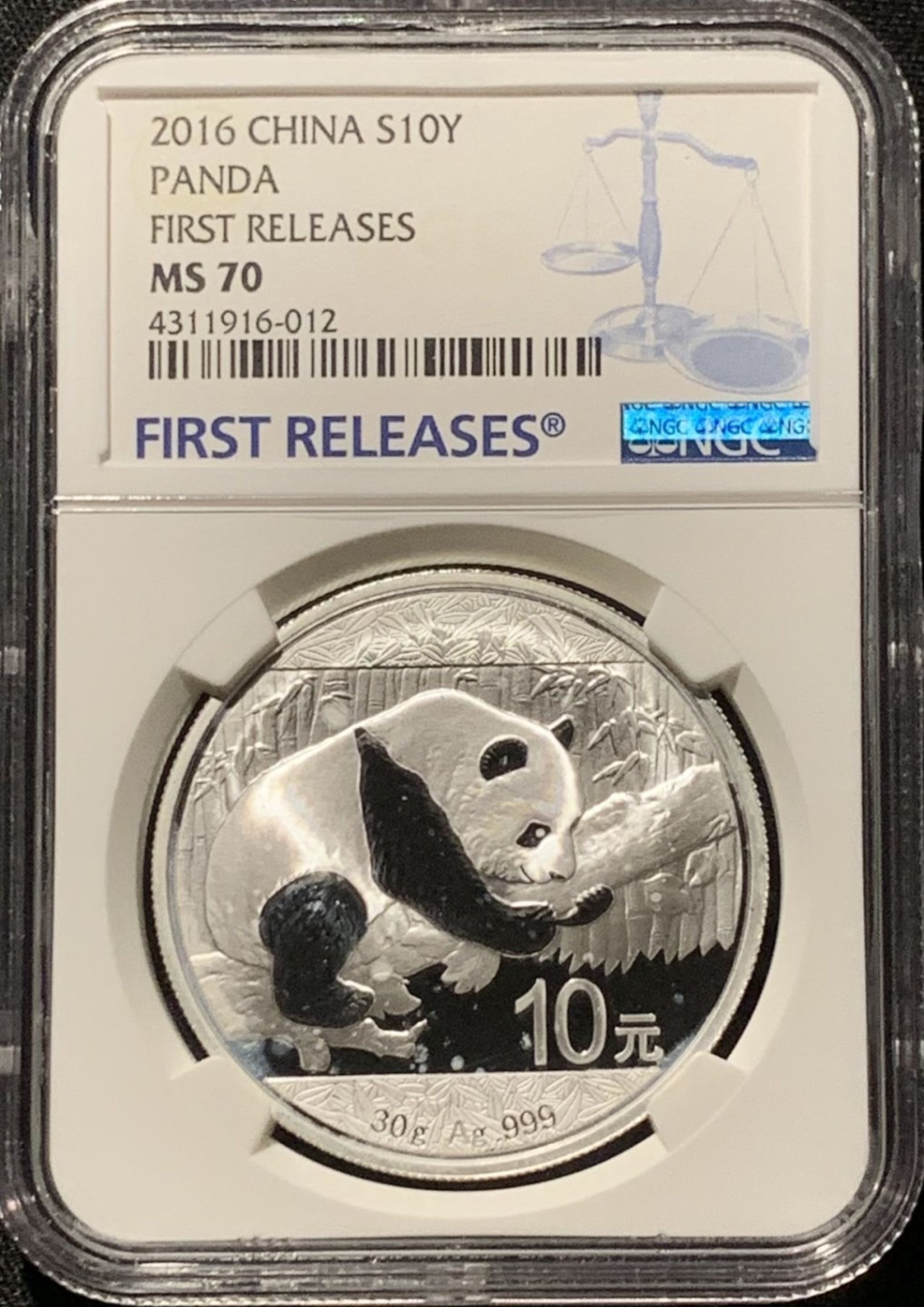 紫瑗钱币——第206期拍卖 中国 2016年 熊猫 1盎司 10元 银币 NGC MS70 首期标签