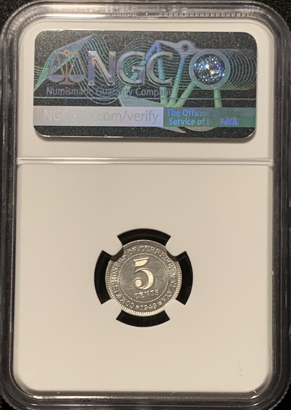 紫瑗钱币——第206期拍卖 马来亚 1943年 乔治六世 5分 银币 NGC MS62