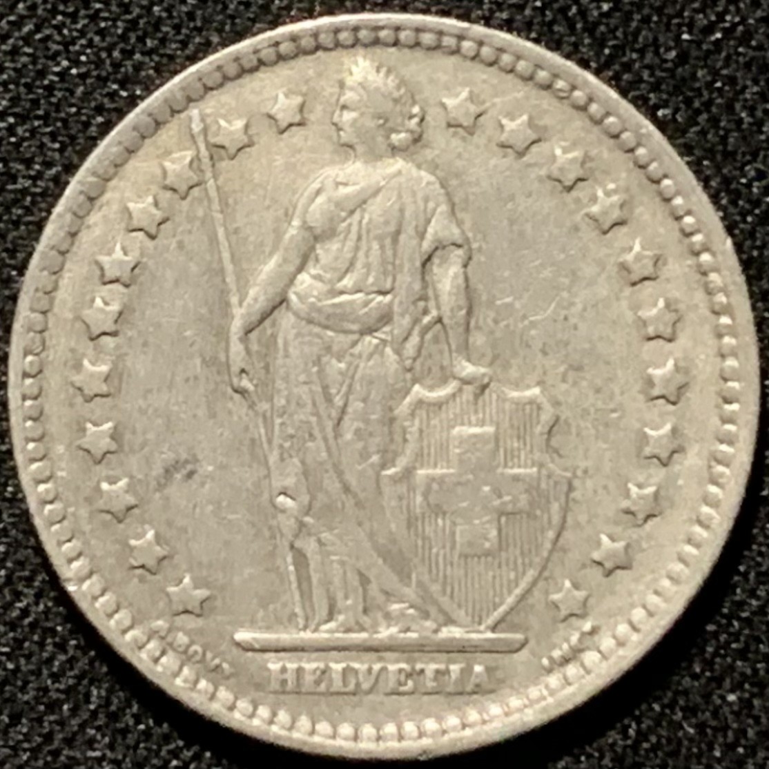 紫瑗钱币——第206期拍卖 瑞士 1944年 赫尔维蒂亚 1法郎 5克 0.835银