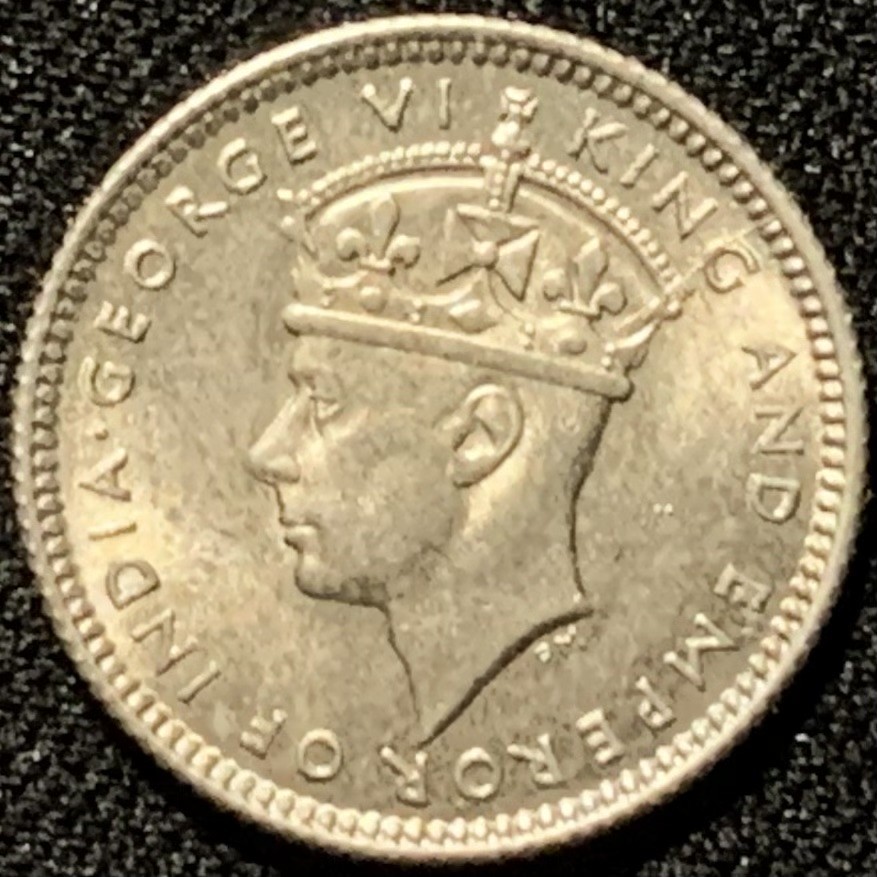 紫瑗钱币——第206期拍卖 马来亚 1945年 乔治六世 5分 1.36克 0.5银