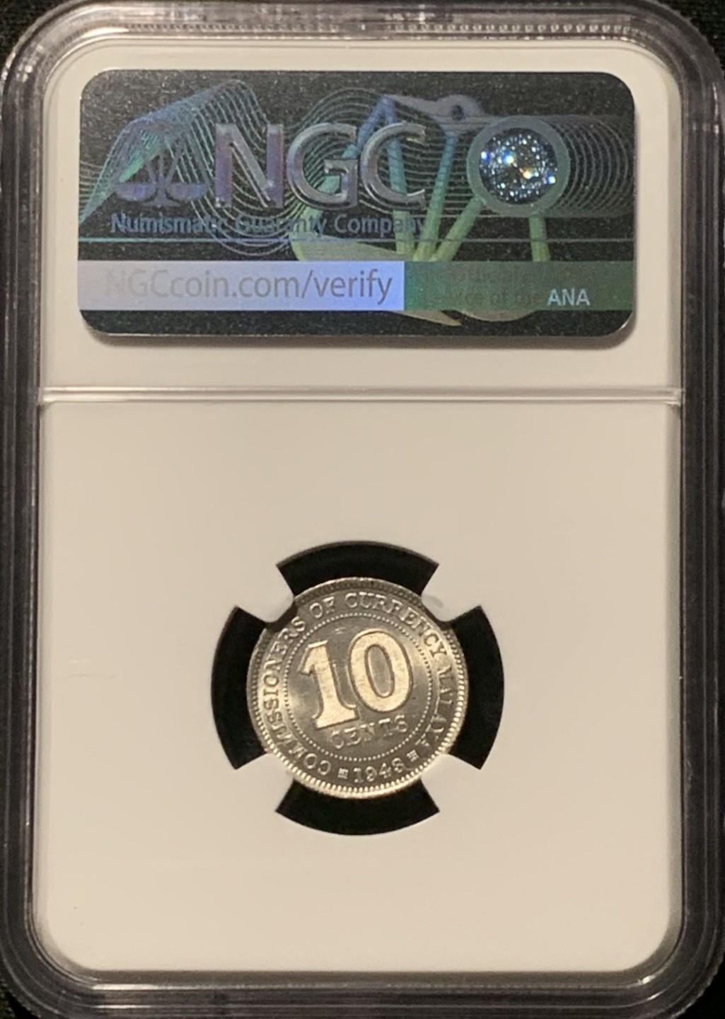 紫瑗钱币——第206期拍卖 马来亚 1943年 乔治六世 10分 银币 NGC MS62