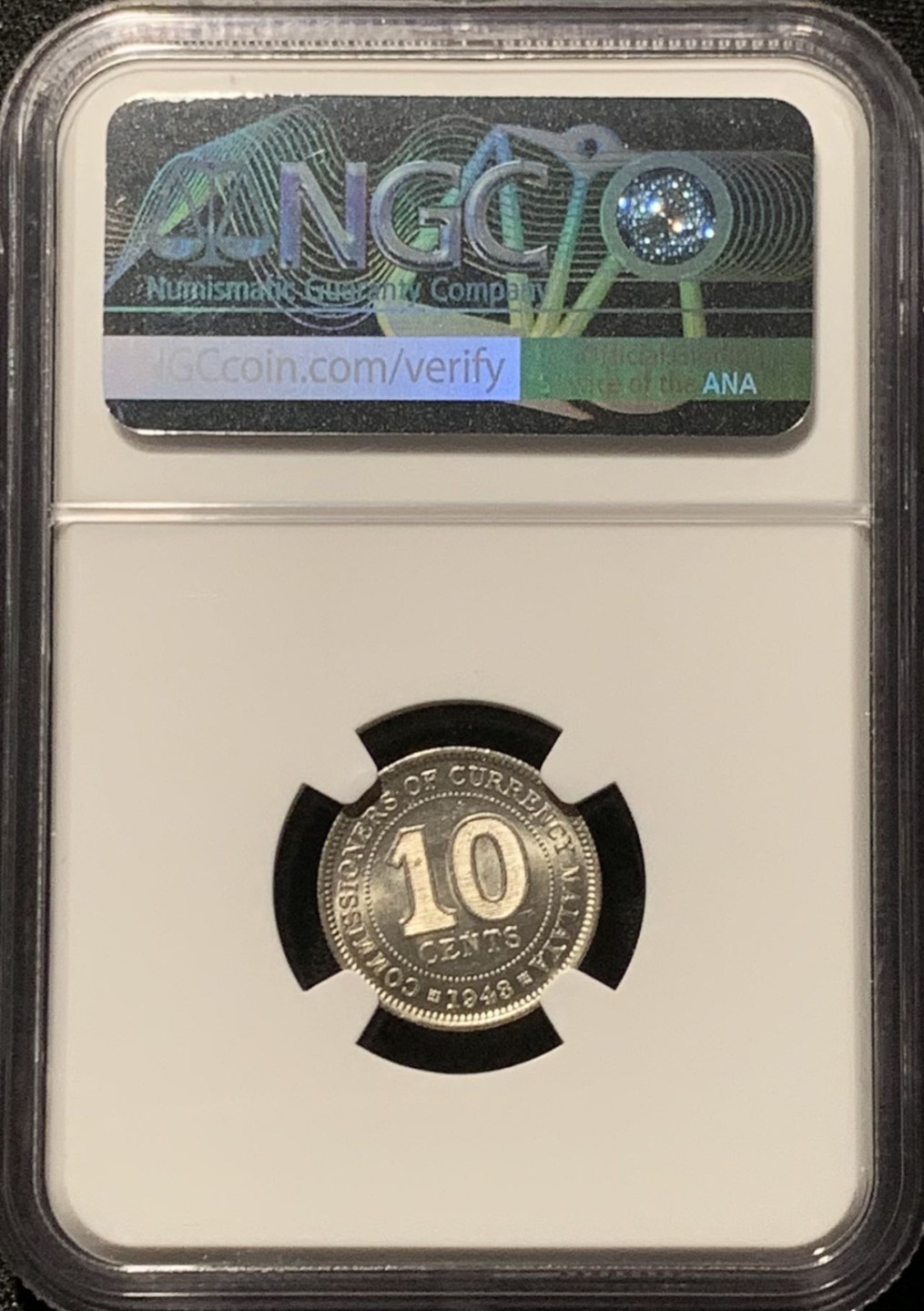 紫瑗钱币——第206期拍卖 马来亚 1943年 乔治六世 10分 银币 NGC MS63