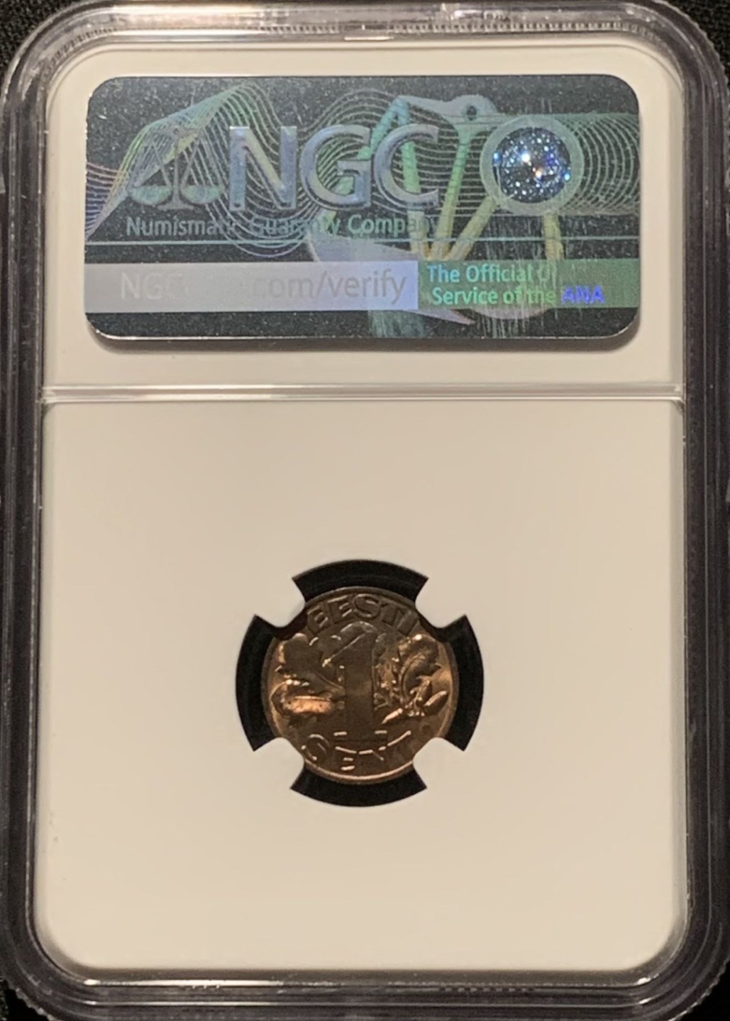 紫瑗钱币——第206期拍卖 爱沙尼亚 1929年 盾徽 1生丁 铜币 NGC MS63 RB