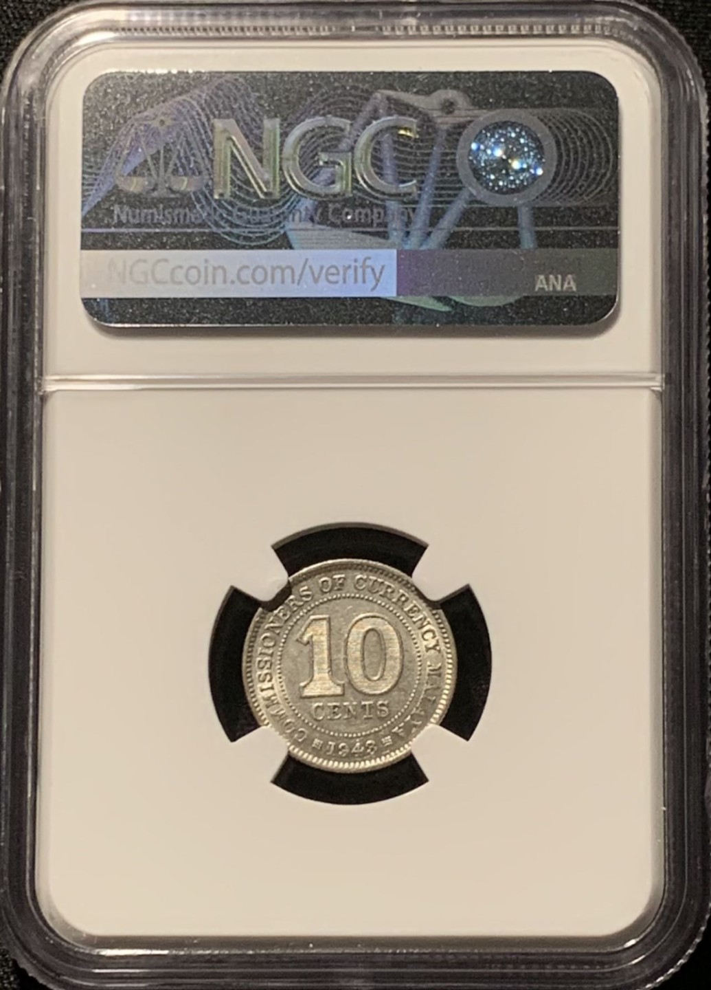 紫瑗钱币——第206期拍卖 马来亚 1943年 乔治六世 10分 银币 NGC AU55