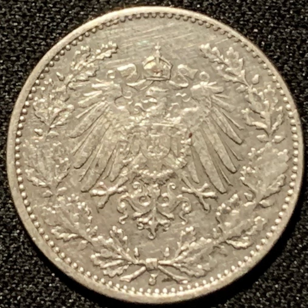 紫瑗钱币——第206期拍卖 德国 1918年 J版 第二帝国 1/2马克 2.75克 0.9银 