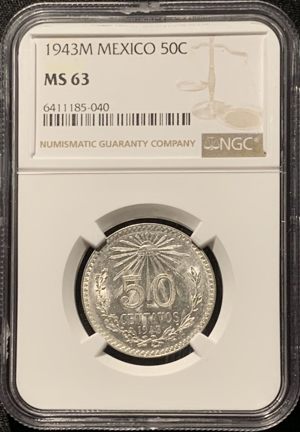 紫瑗钱币——第206期拍卖 墨西哥 1943年 M版 鹰洋 50分 银币 NGC MS63