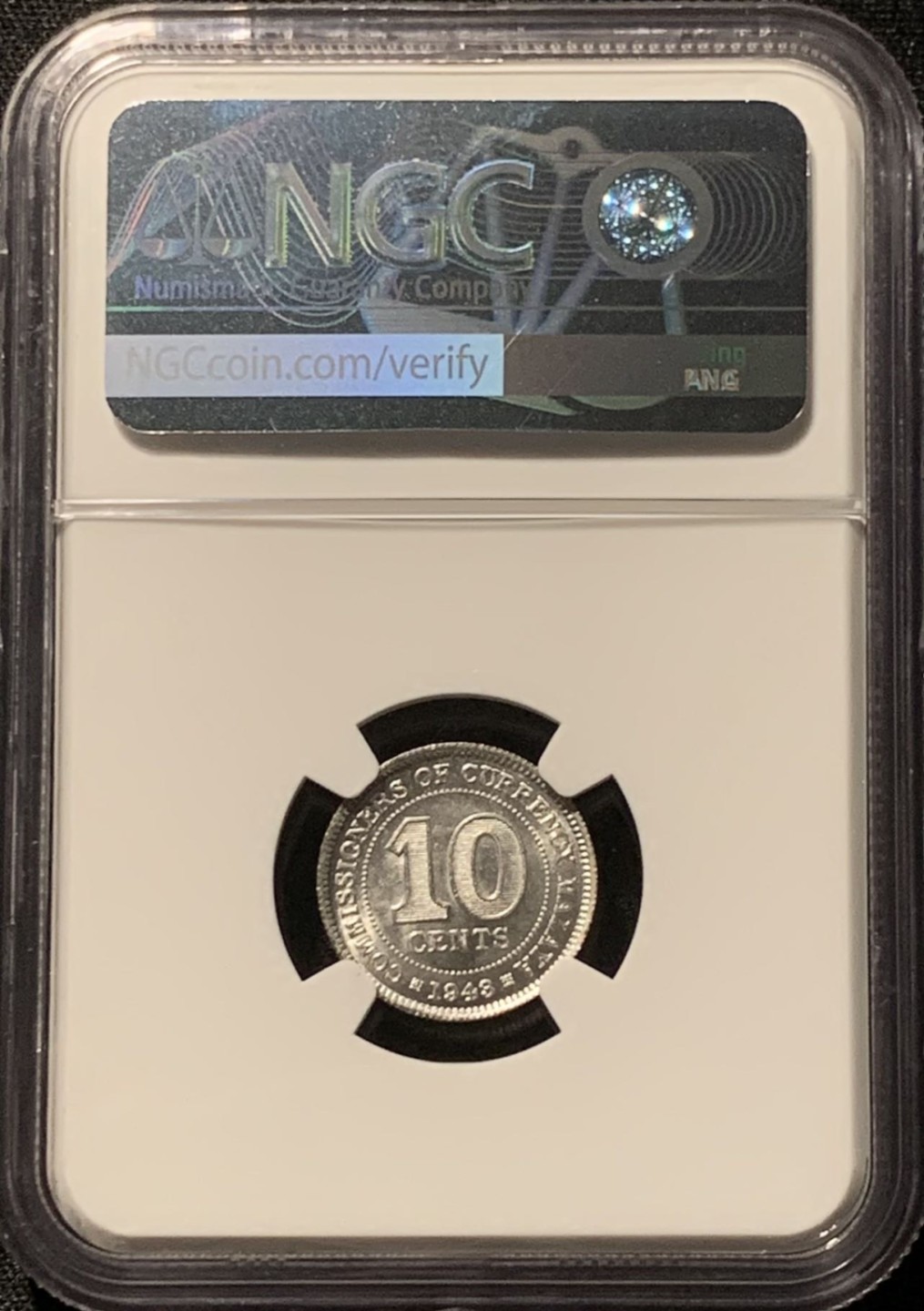 紫瑗钱币——第206期拍卖 马来亚 1943年 乔治六世 10分 银币 NGC MS64