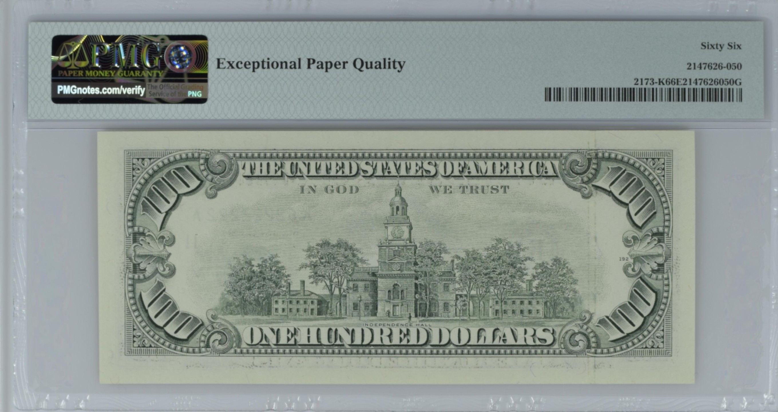 收藏联盟Quantum Auction 第189期中秋拍卖(已更新) 美国1990年100元和1974年(明尼阿波尼斯)1元 PMG66 尾七同恐龙号 两张全同号