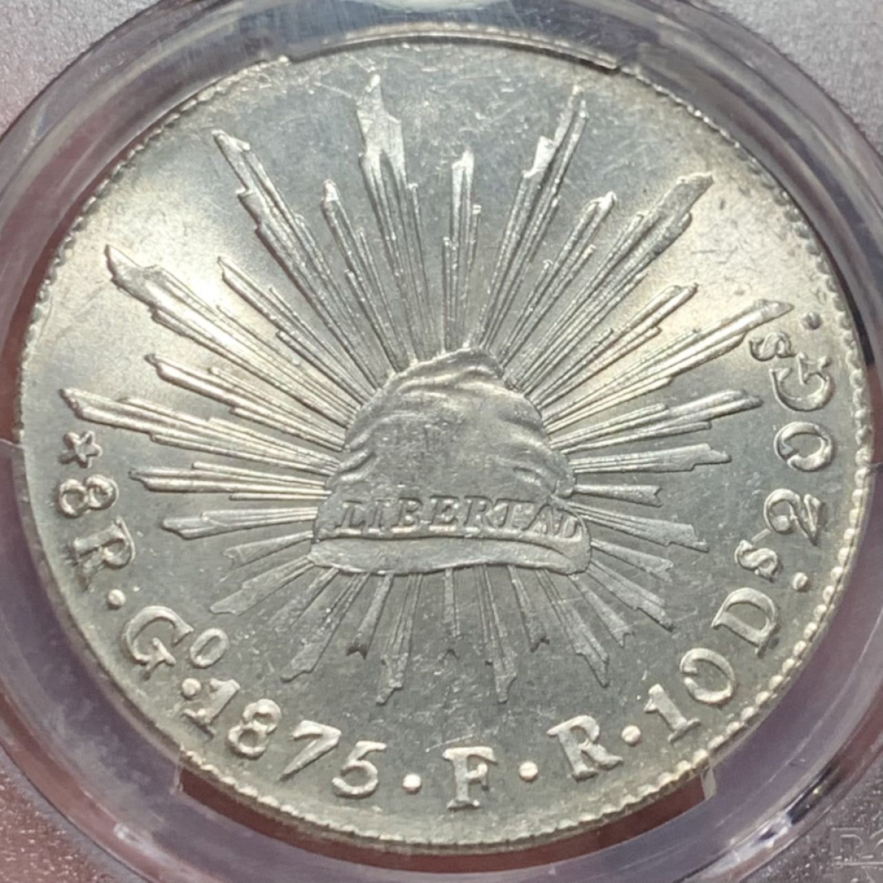 紫瑗钱币——第206期拍卖 墨西哥 1875年 GO FR 在华流通 花边鹰洋 8里亚尔 银币 PCGS MS65 曝光