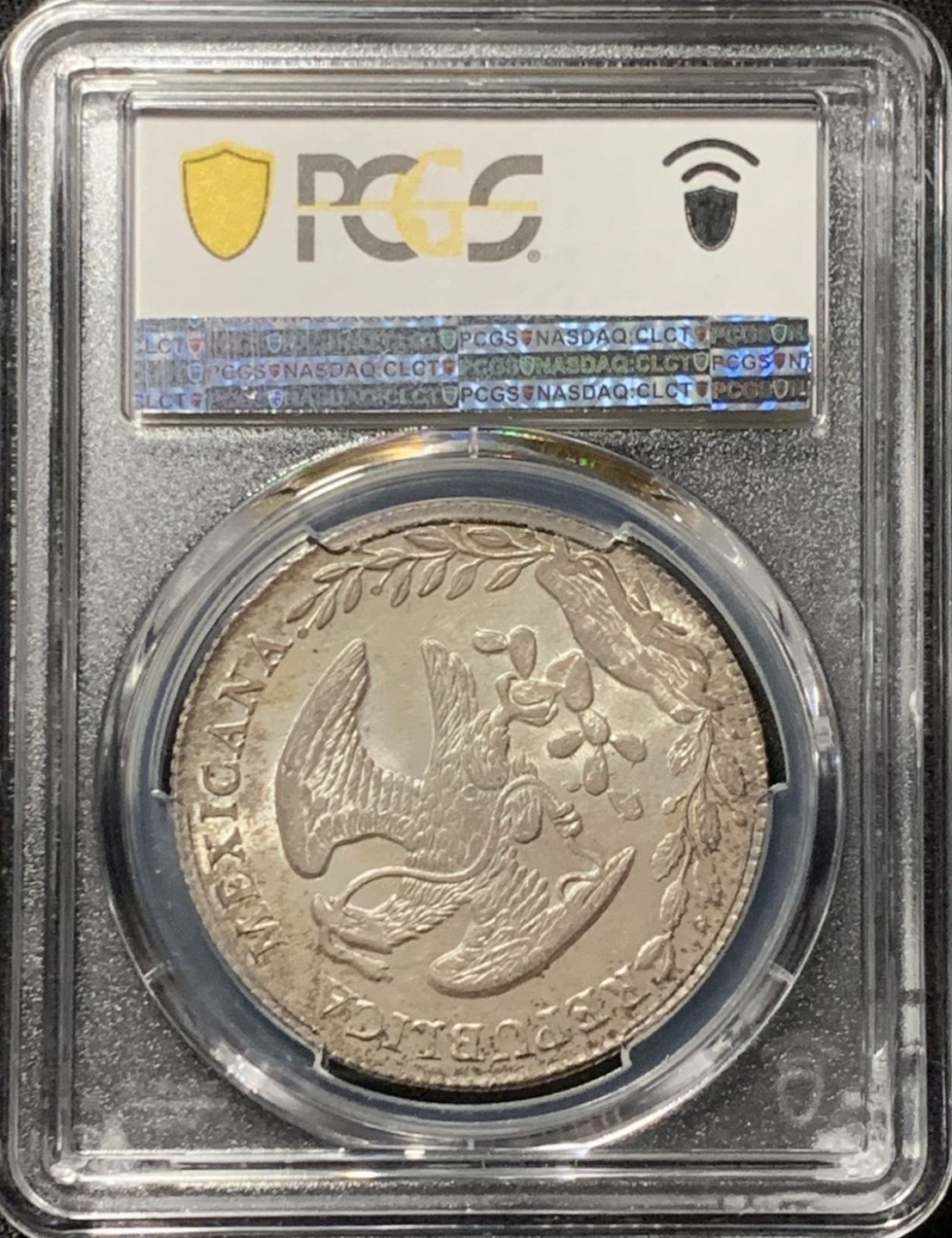 紫瑗钱币——第206期拍卖 墨西哥 1874年 GO FR 在华流通 花边鹰洋 8里亚尔 银币 PCGS MS64 淡彩包浆