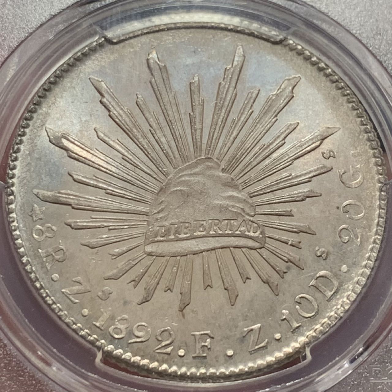 紫瑗钱币——第206期拍卖 墨西哥 1892年 ZS FZ 在华流通 花边鹰洋 8里亚尔 银币 PCGS MS64 淡彩包浆