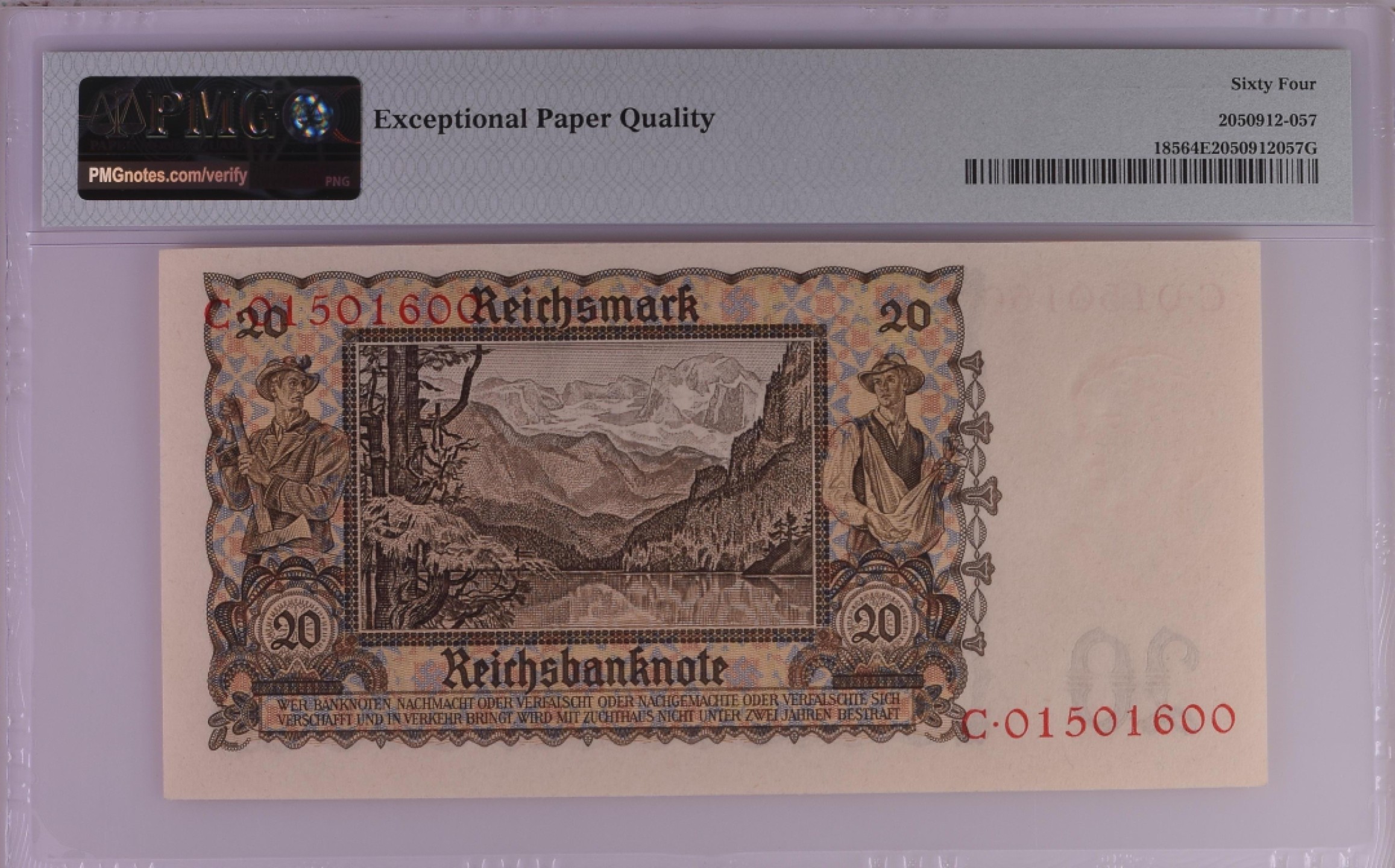 收藏联盟Quantum Auction 第190期拍卖(已更新) 德国1939年20马克 PMG64 正面左下方有落榜美术生执政时期特殊标志