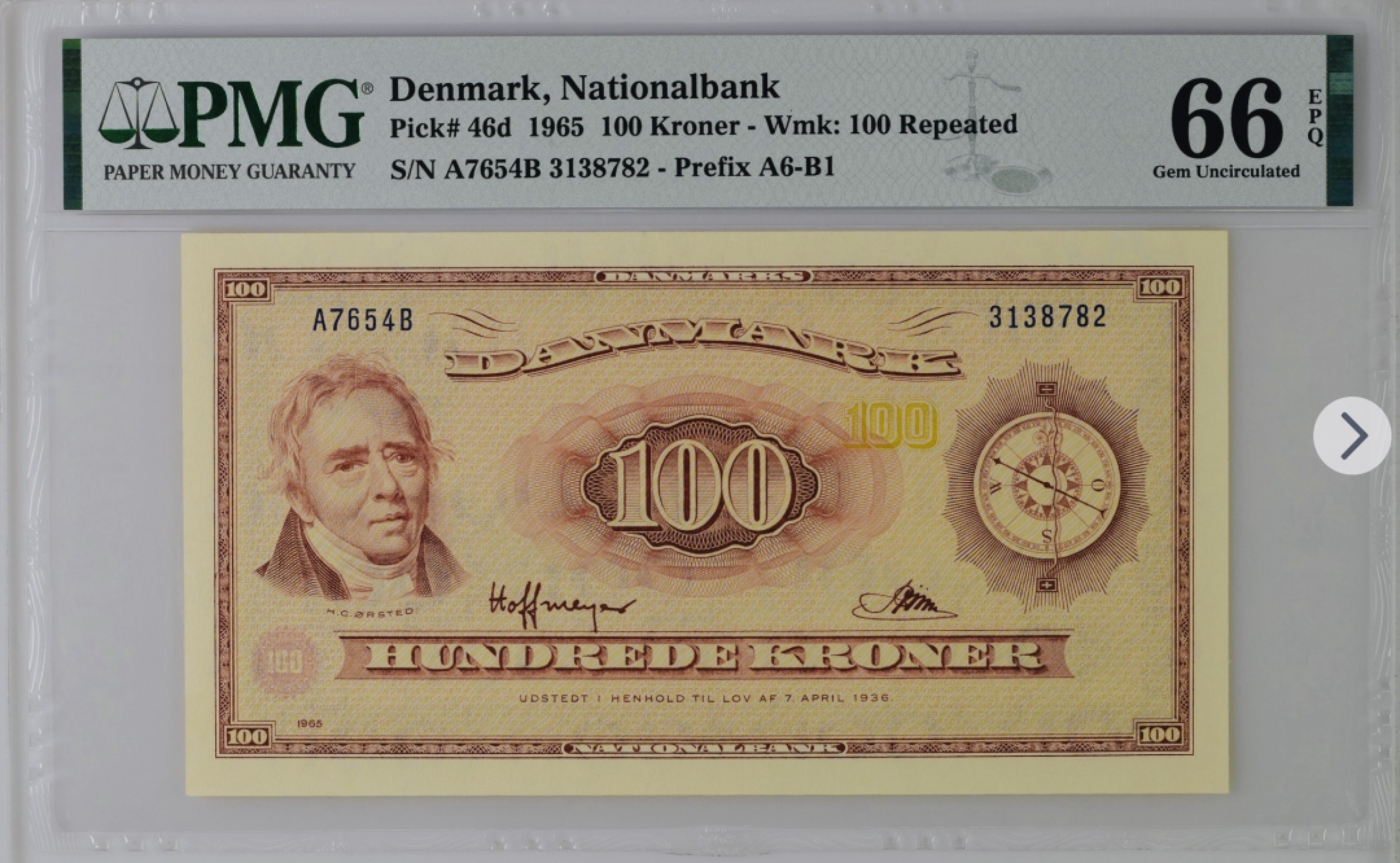 收藏联盟Quantum Auction 第190期拍卖(已更新) 丹麦1965年100克朗 PMG66 物理学家奥斯特和莎士比亚笔下“哈姆雷特城堡”的原型