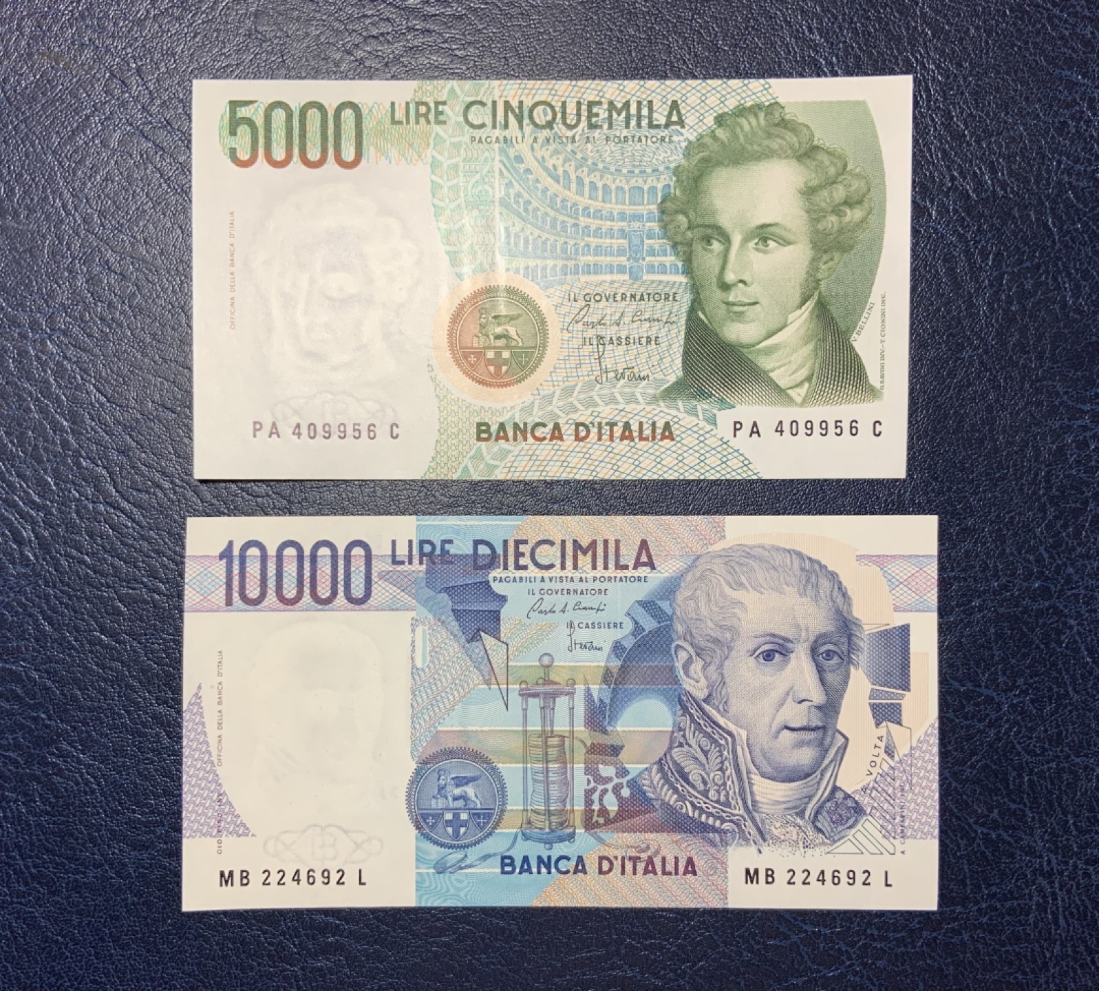 收藏联盟Quantum Auction 第190期拍卖(已更新) 意大利1984-1985年5000和10000里拉 初版 品相全新UNC 物理学家伏特